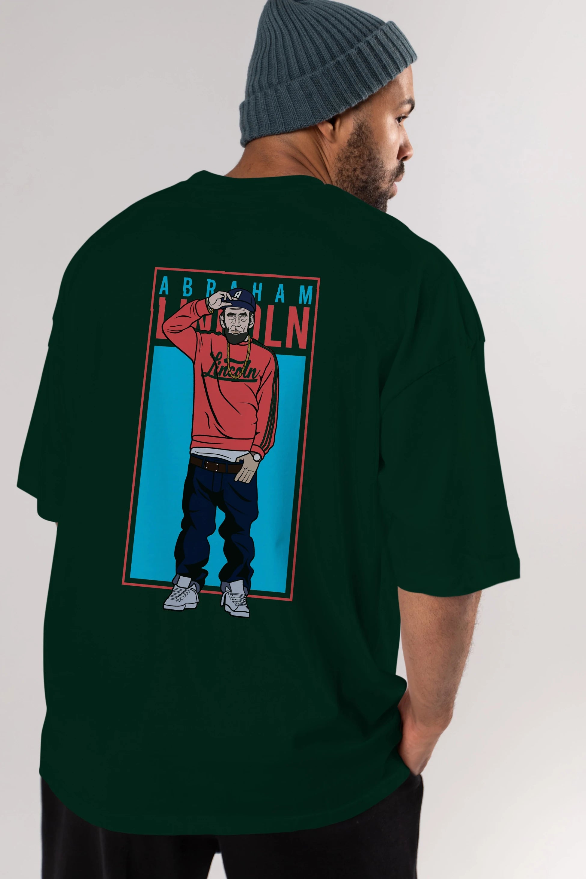 Abraham Lincoln Arka Baskılı Oversize t-shirt Erkek Kadın Unisex %100 Pamuk tişort