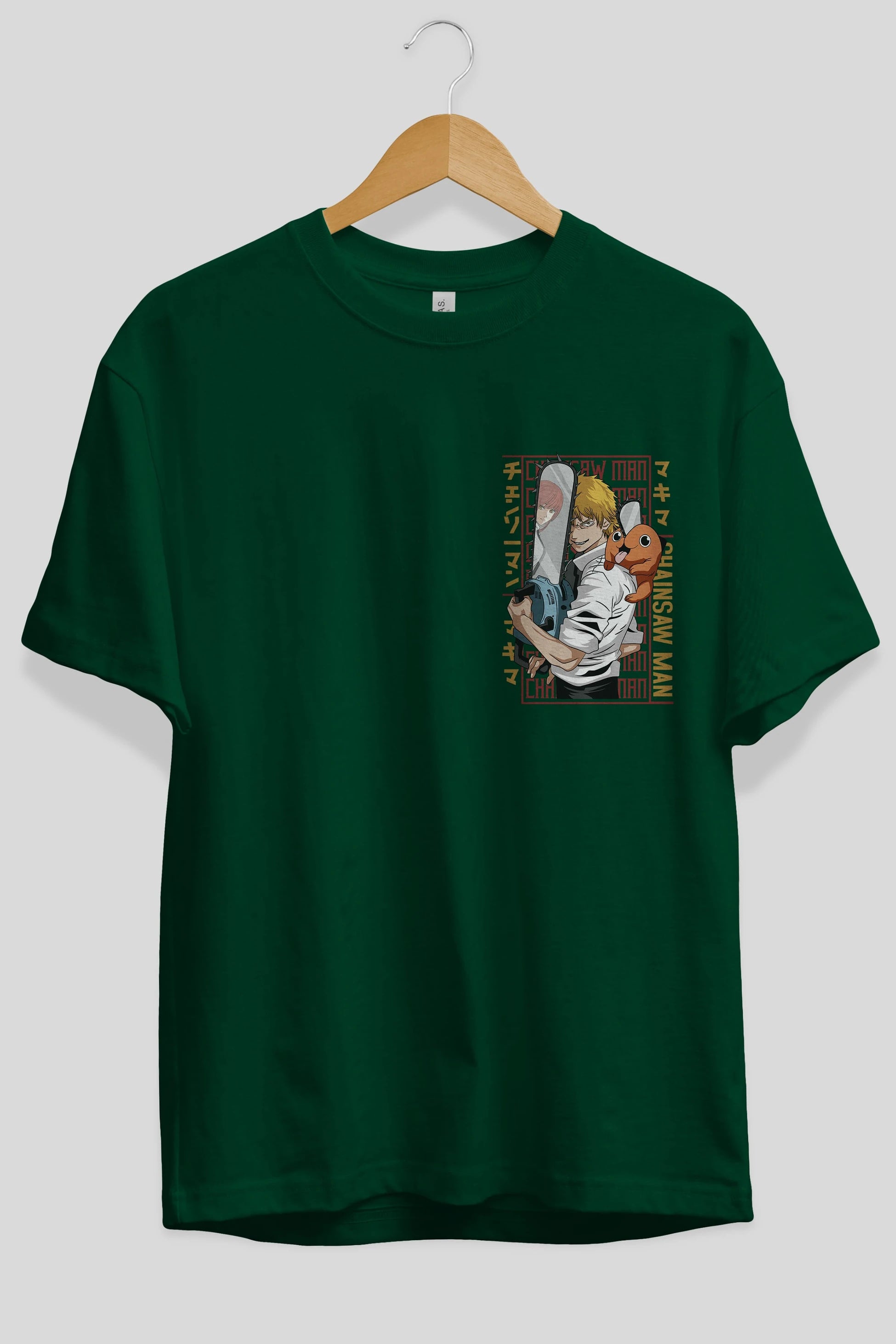 Chainsaw DENJI Ön Sol Baskılı Oversize t-shirt Erkek Kadın Unisex %100 Pamuk Bisiklet Yaka tişort