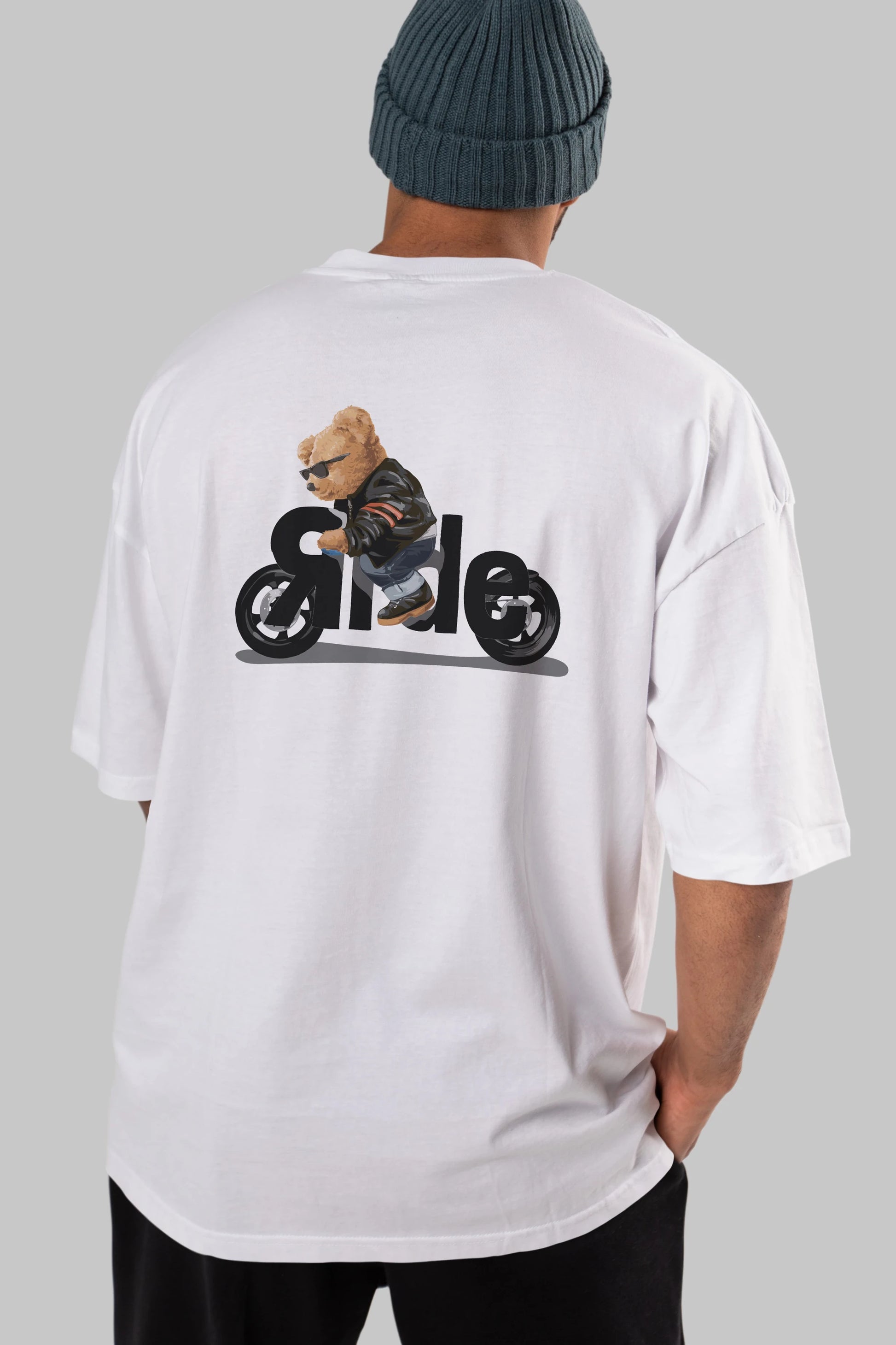 Teddy Bear Ride Arka Baskılı Oversize t-shirt Erkek Kadın Unisex %100 Pamuk