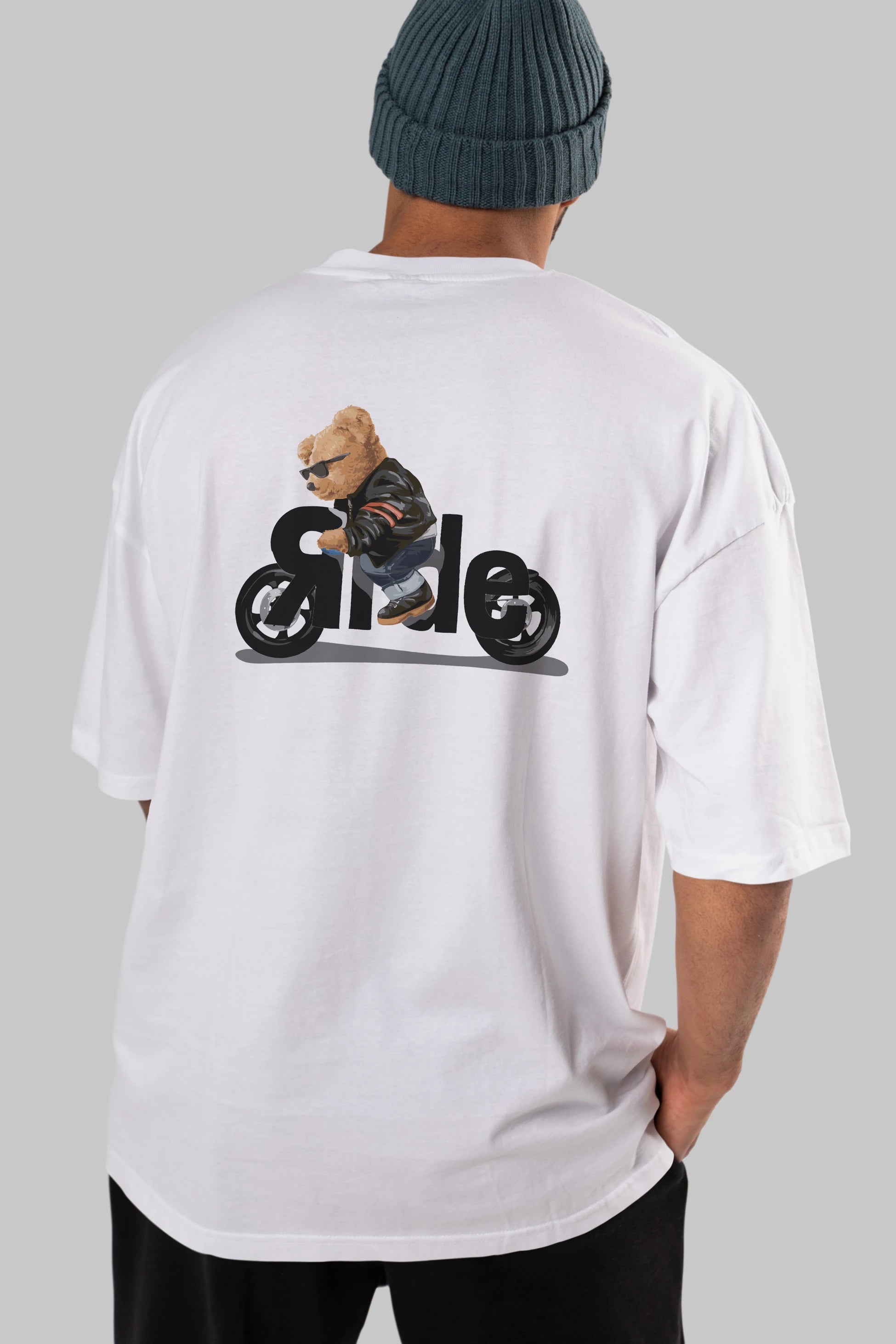 Teddy Bear Ride Arka Baskılı Oversize t-shirt Erkek Kadın Unisex %100 Pamuk
