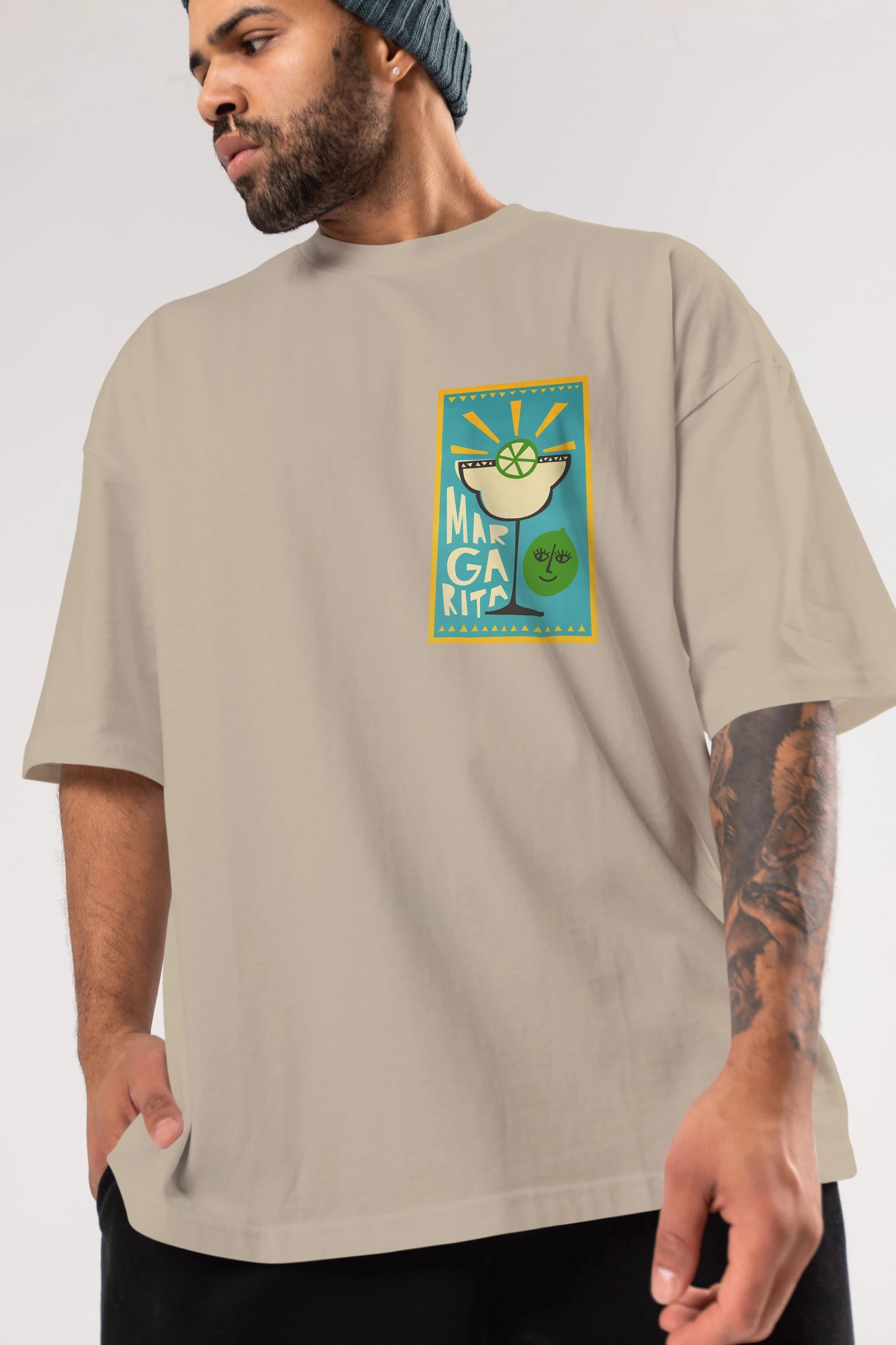 Margarita 4 Ön Sol Baskılı Oversize t-shirt Erkek Kadın Unisex %100 Pamuk Bisiklet Yaka tişort