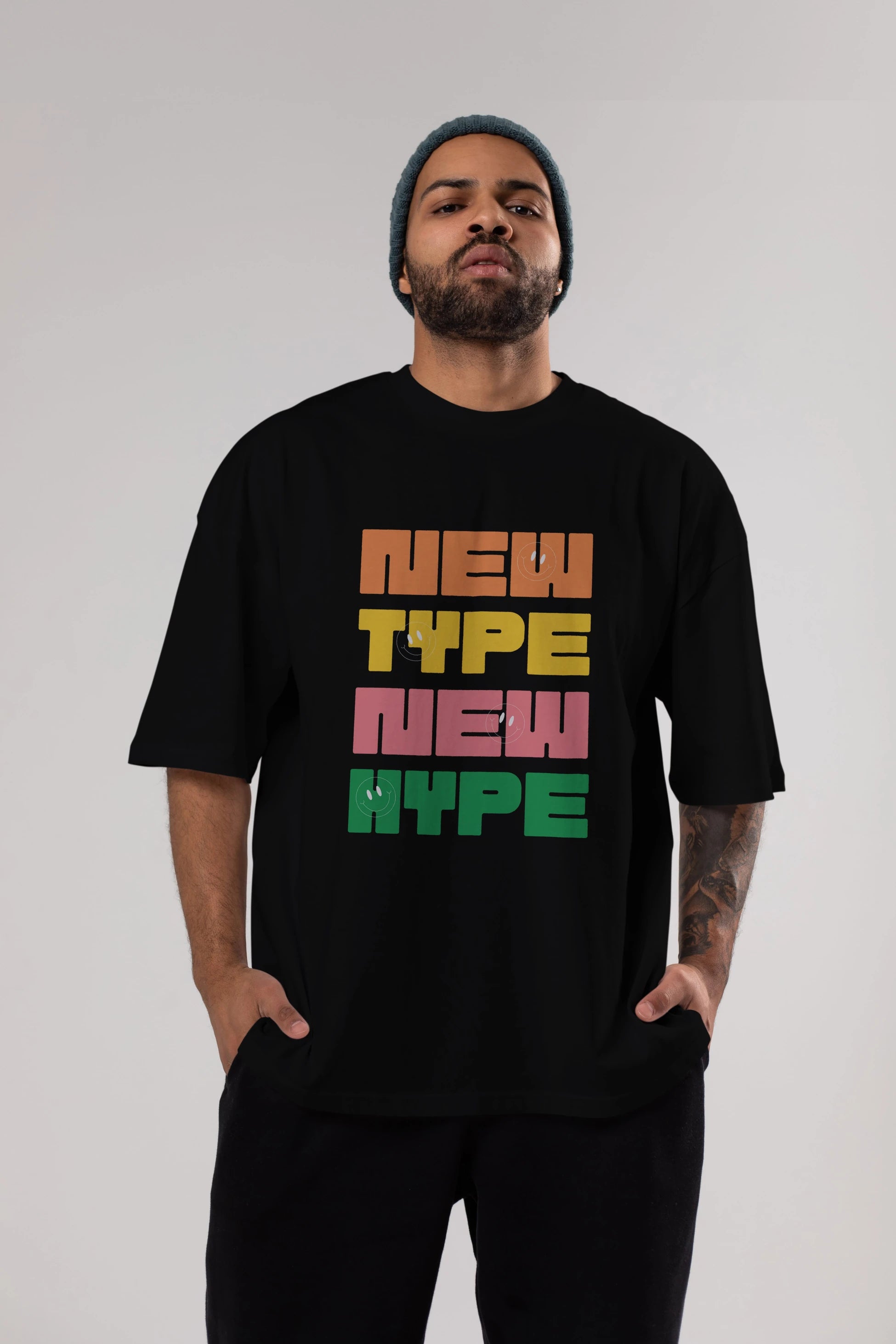 New Type New Hype Yazılı Ön Baskılı Oversize t-shirt Erkek Kadın Unisex