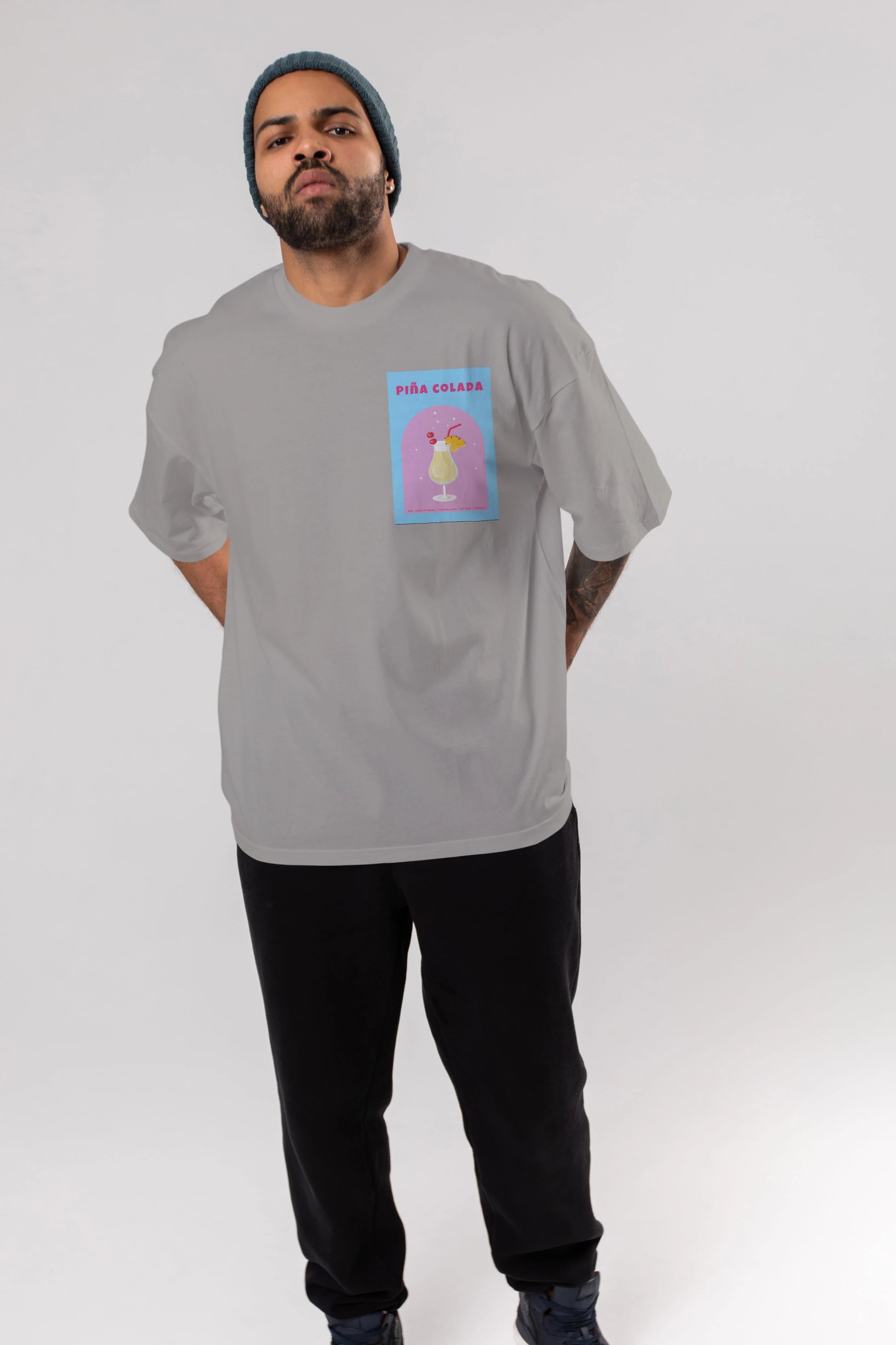 Pina Colada 2 Ön Sol Baskılı Oversize t-shirt Erkek Kadın Unisex %100 Pamuk Bisiklet Yaka tişort