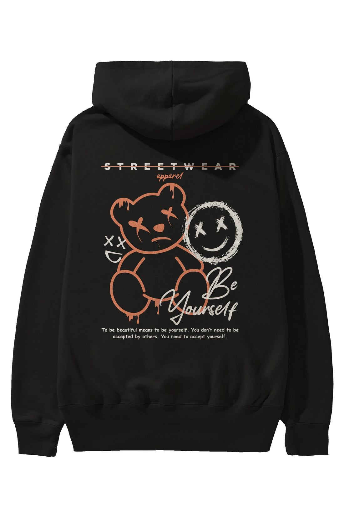 Be Yourself Bear Arka Baskılı Hoodie Oversize Kapüşonlu Sweatshirt Erkek Kadın Unisex