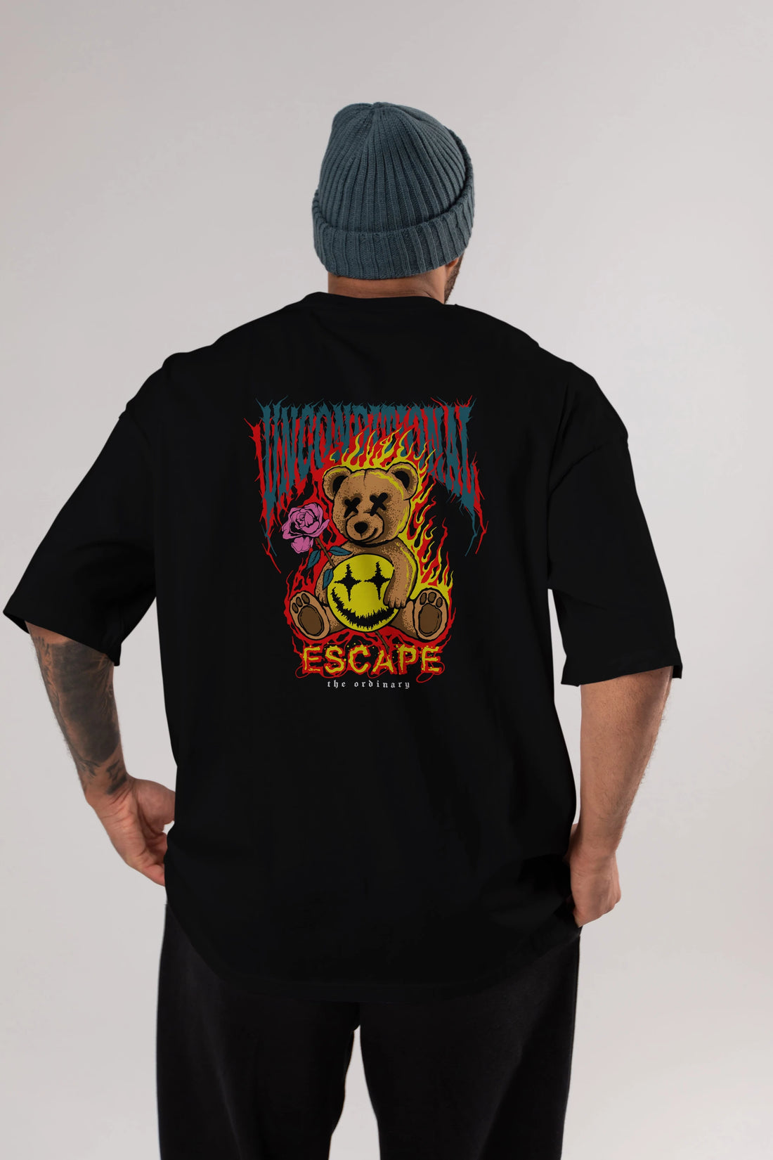 Escape Bear Arka Baskılı Oversize t-shirt Erkek Kadın Unisex