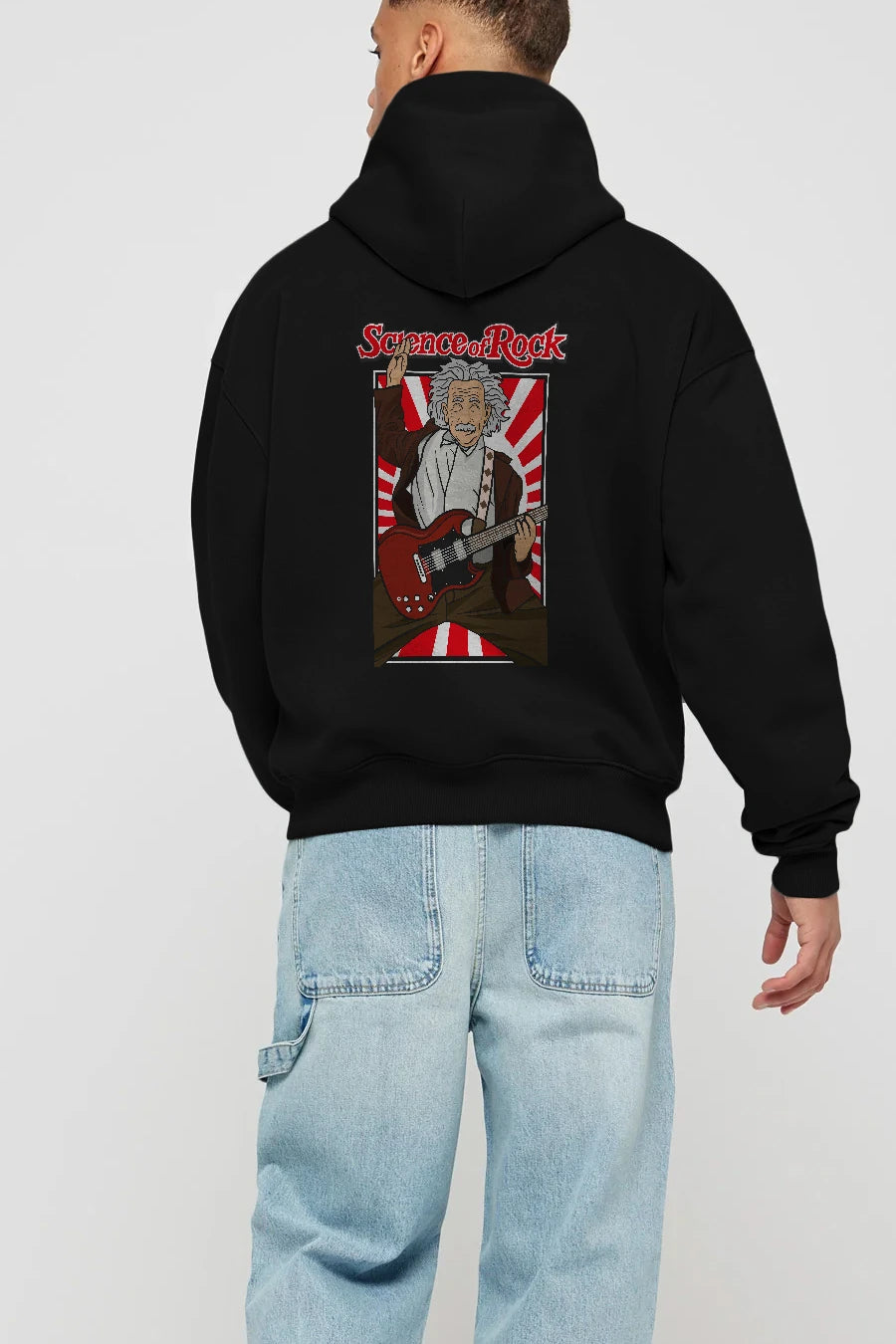 Einstein Science Of Rock Arka Baskılı Hoodie Oversize Kapüşonlu Sweatshirt Erkek Kadın Unisex