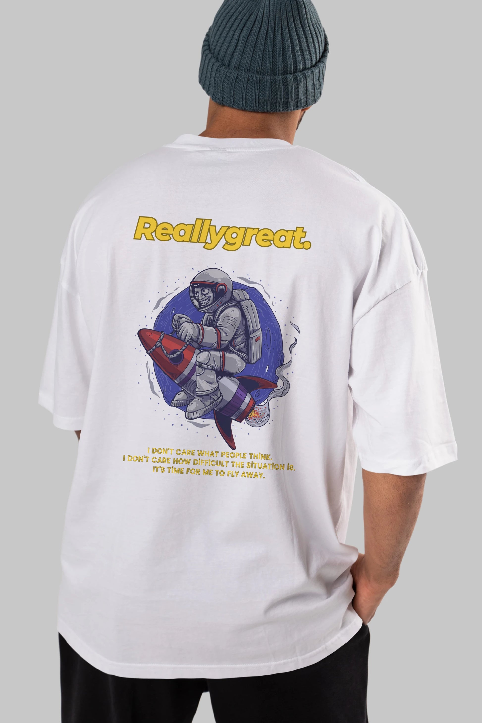Reallygreat Astronaut Arka Baskılı Oversize t-shirt Erkek Kadın Unisex
