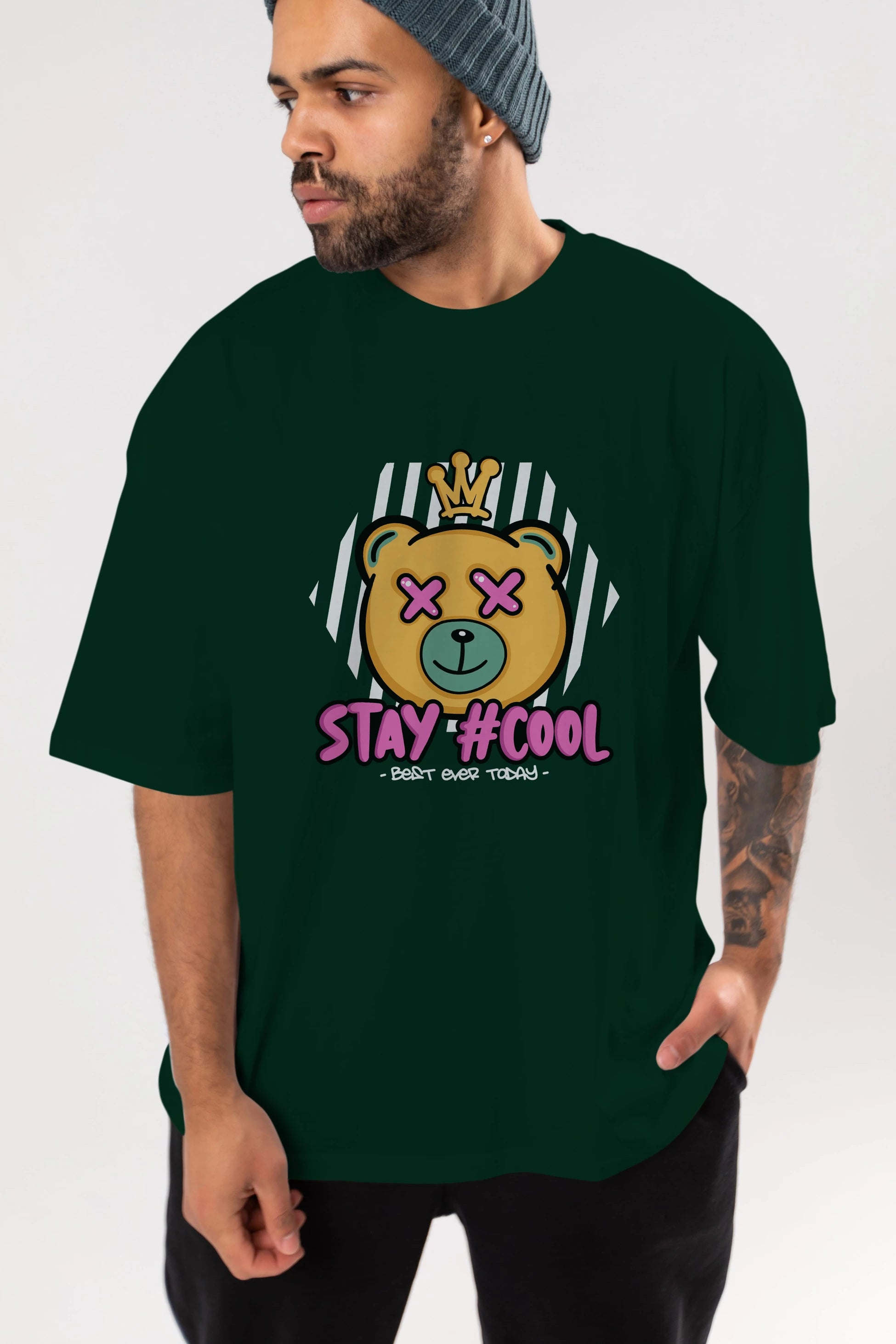 Stay Cool Bear Ön Baskılı Oversize t-shirt Erkek Kadın Unisex