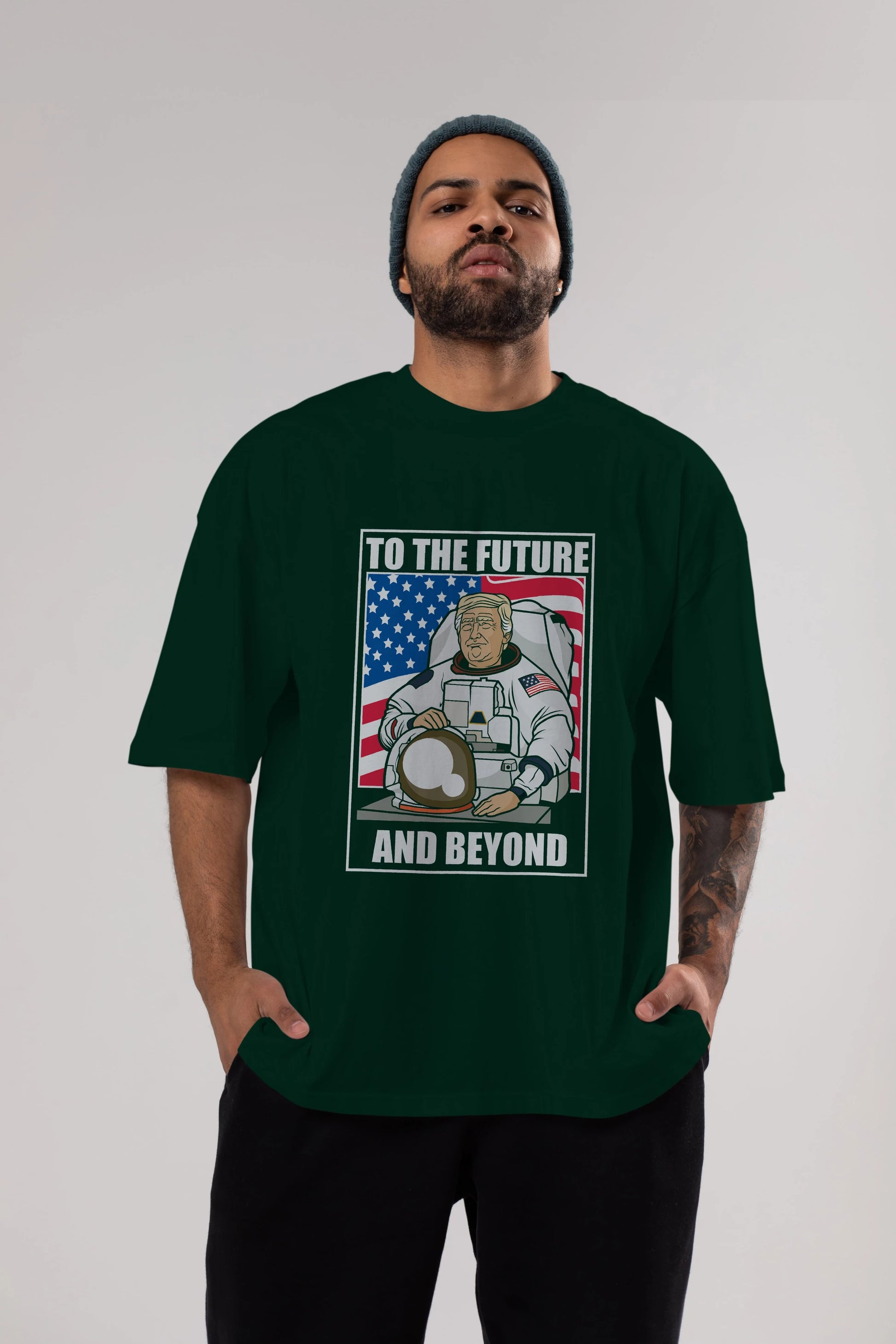 Trumpstronaut Ön Baskılı Oversize t-shirt Erkek Kadın Unisex %100 Pamuk tişort