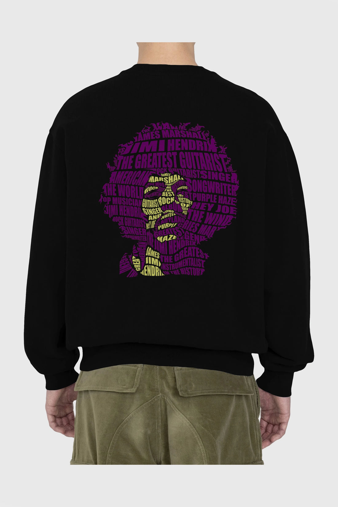 Jimmy Hendrix Calligram Arka Baskılı Oversize Sweatshirt Erkek Kadın Unisex