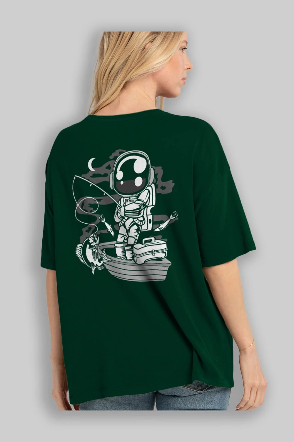 Astronaut Fisherman Arka Baskılı Oversize t-shirt Erkek Kadın Unisex
