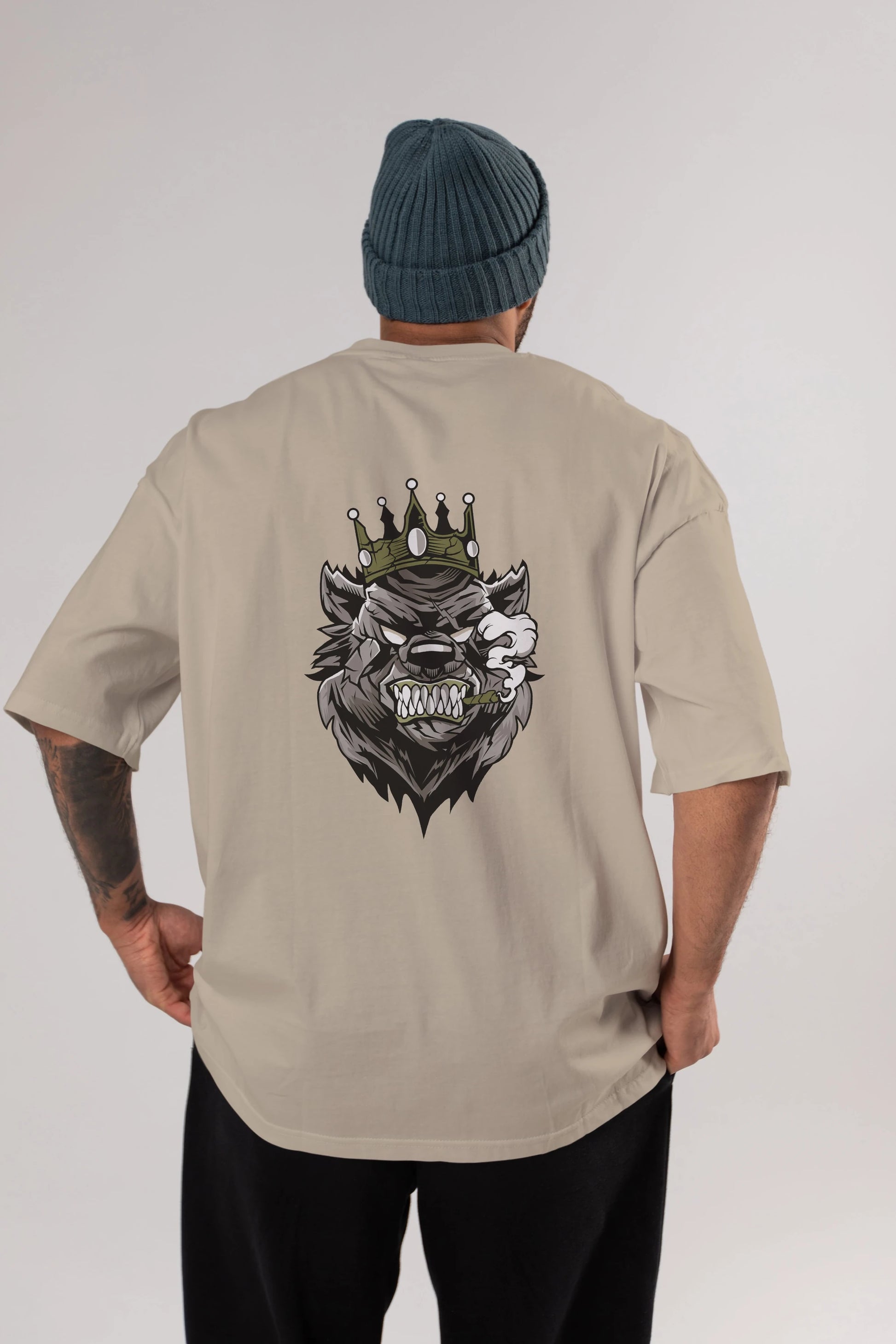 Bear King Arka Baskılı Oversize t-shirt Erkek Kadın Unisex %100 Pamuk tişort