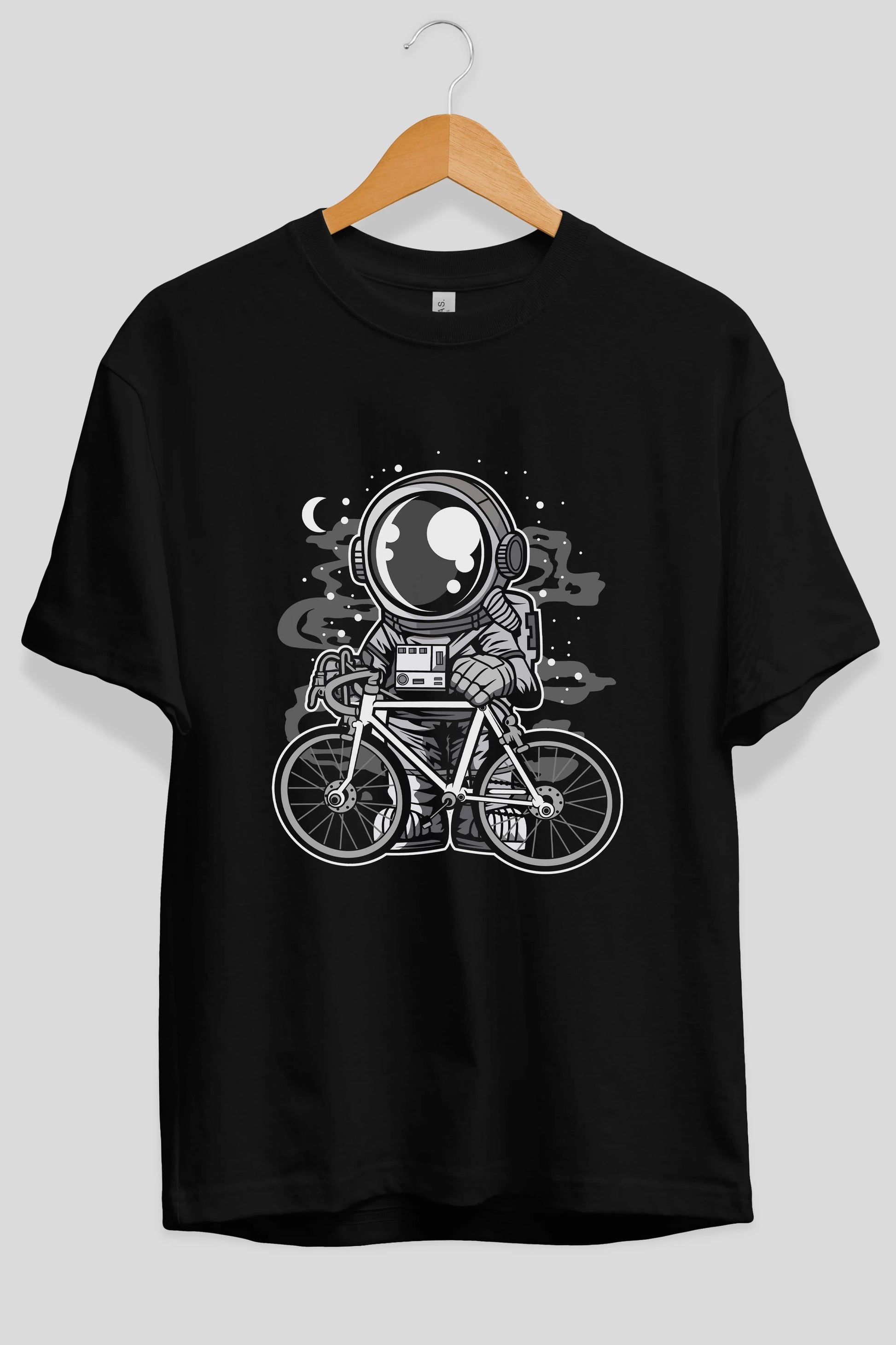 Bicycle Astronaut Ön Baskılı Oversize t-shirt Erkek Kadın Unisex