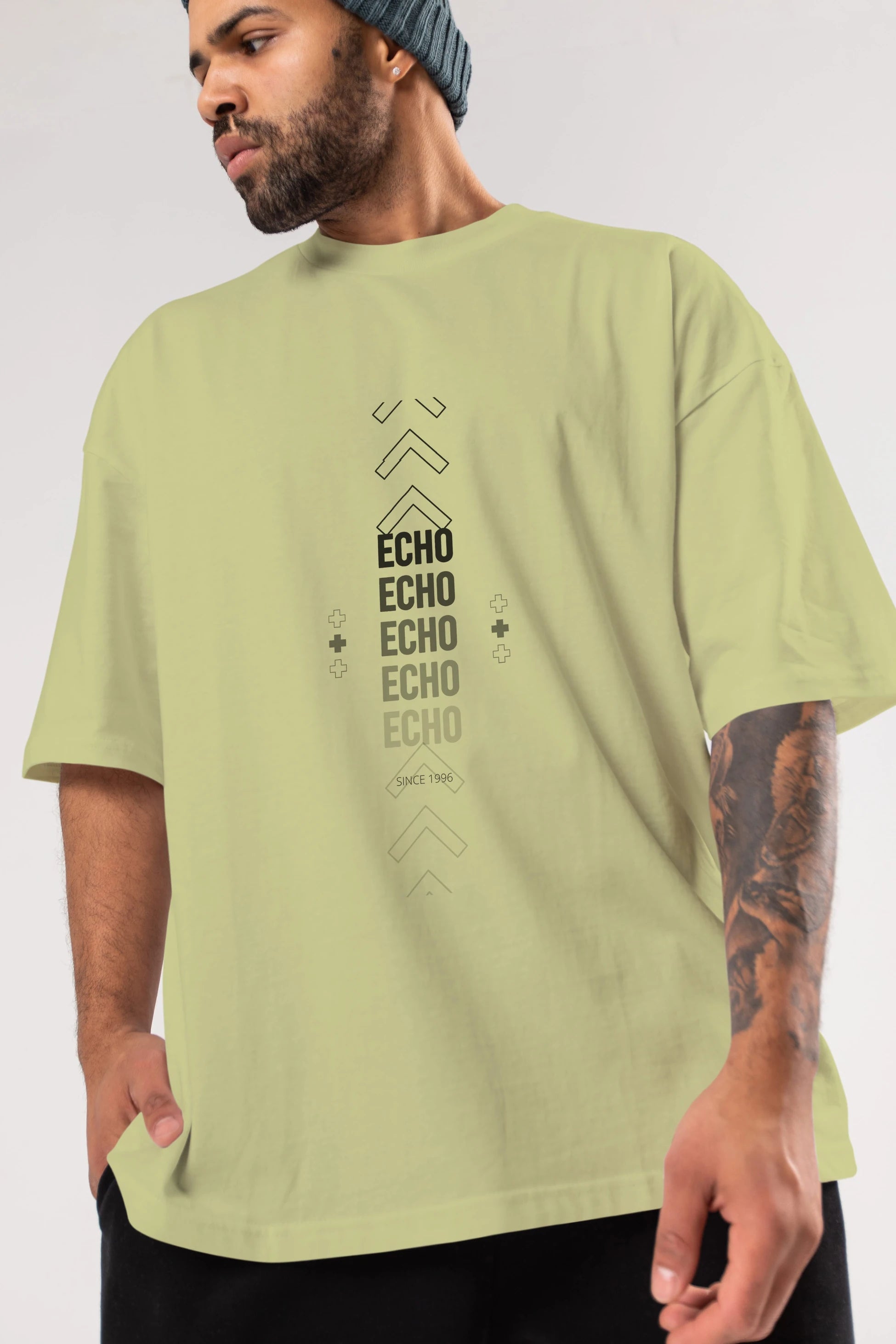 Echo Yazılı Ön Baskılı Oversize t-shirt Erkek Kadın Unisex