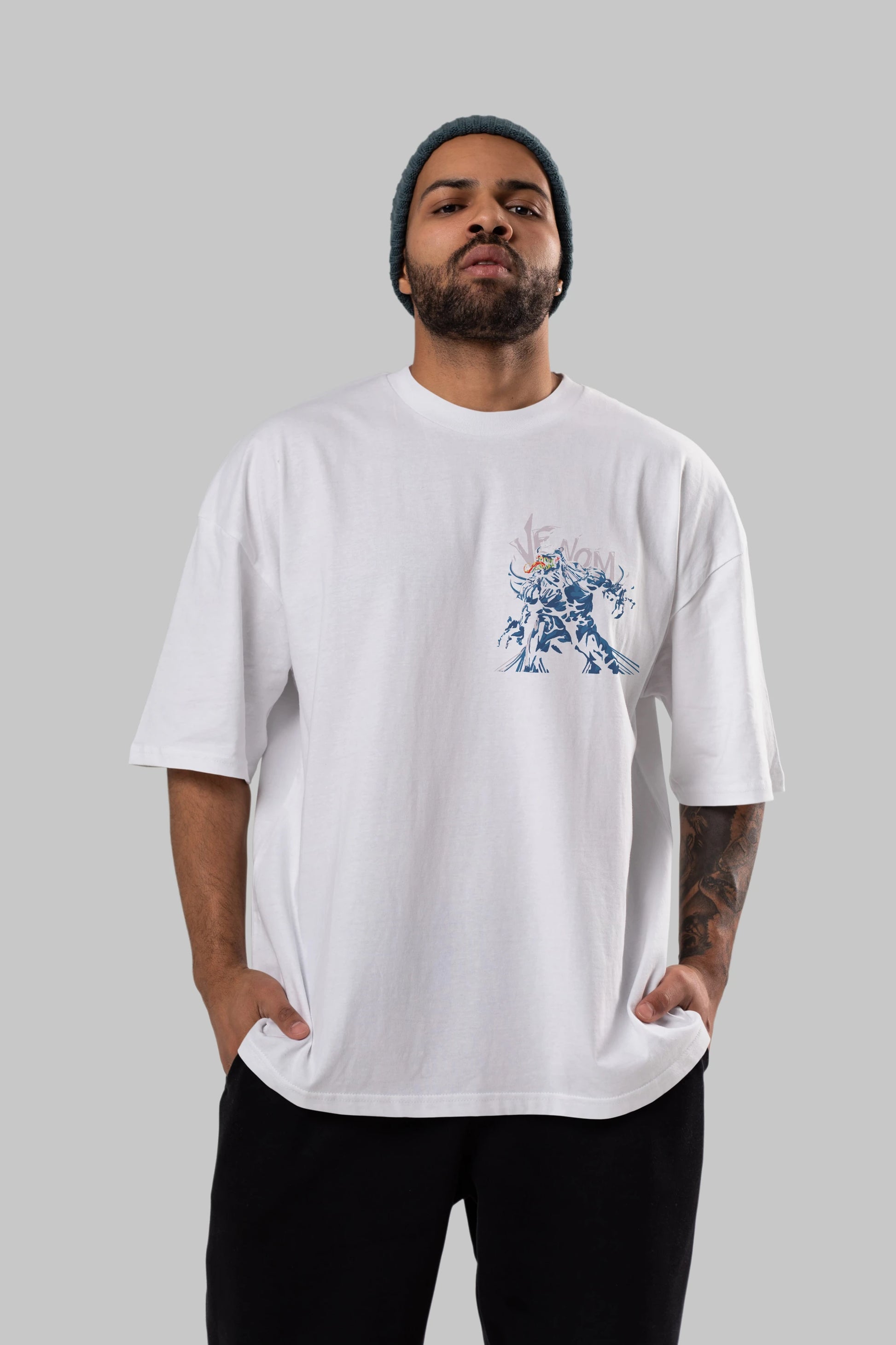 Venom (8) Ön Sol Baskılı Oversize t-shirt Erkek Kadın Unisex %100 Pamuk Bisiklet Yaka tişort