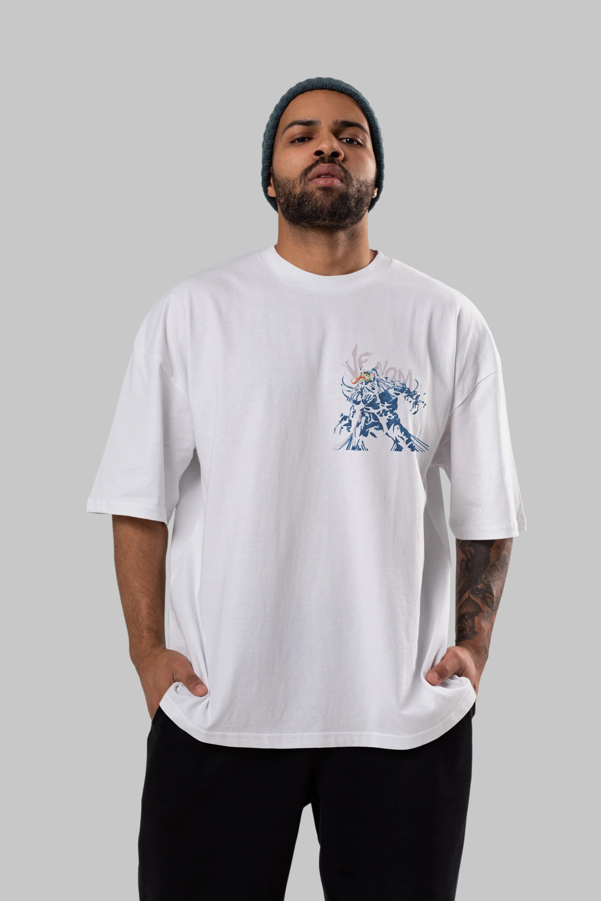 Venom (8) Ön Sol Baskılı Oversize t-shirt Erkek Kadın Unisex %100 Pamuk Bisiklet Yaka tişort