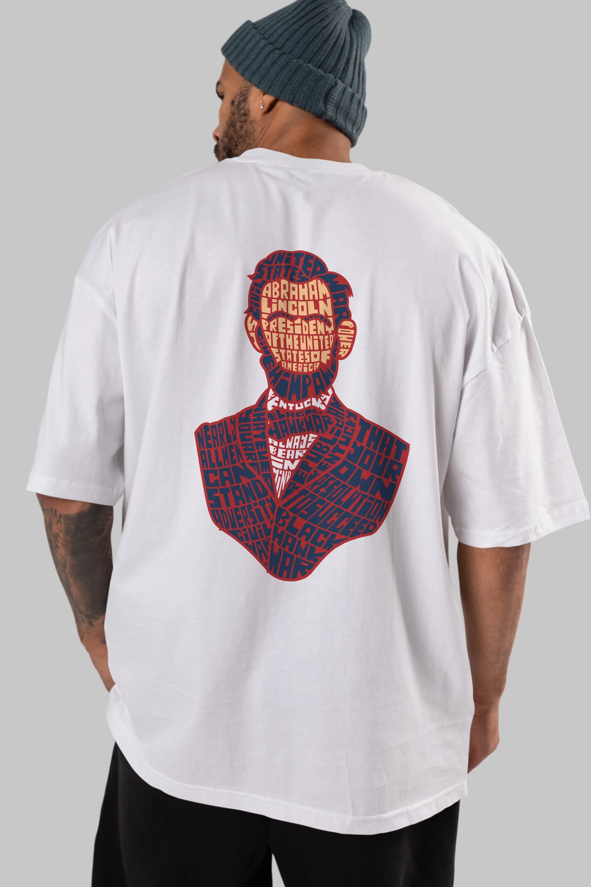 Abraham Lincoln Arka Baskılı Oversize t-shirt %100 pamuk Erkek Kadın Unisex