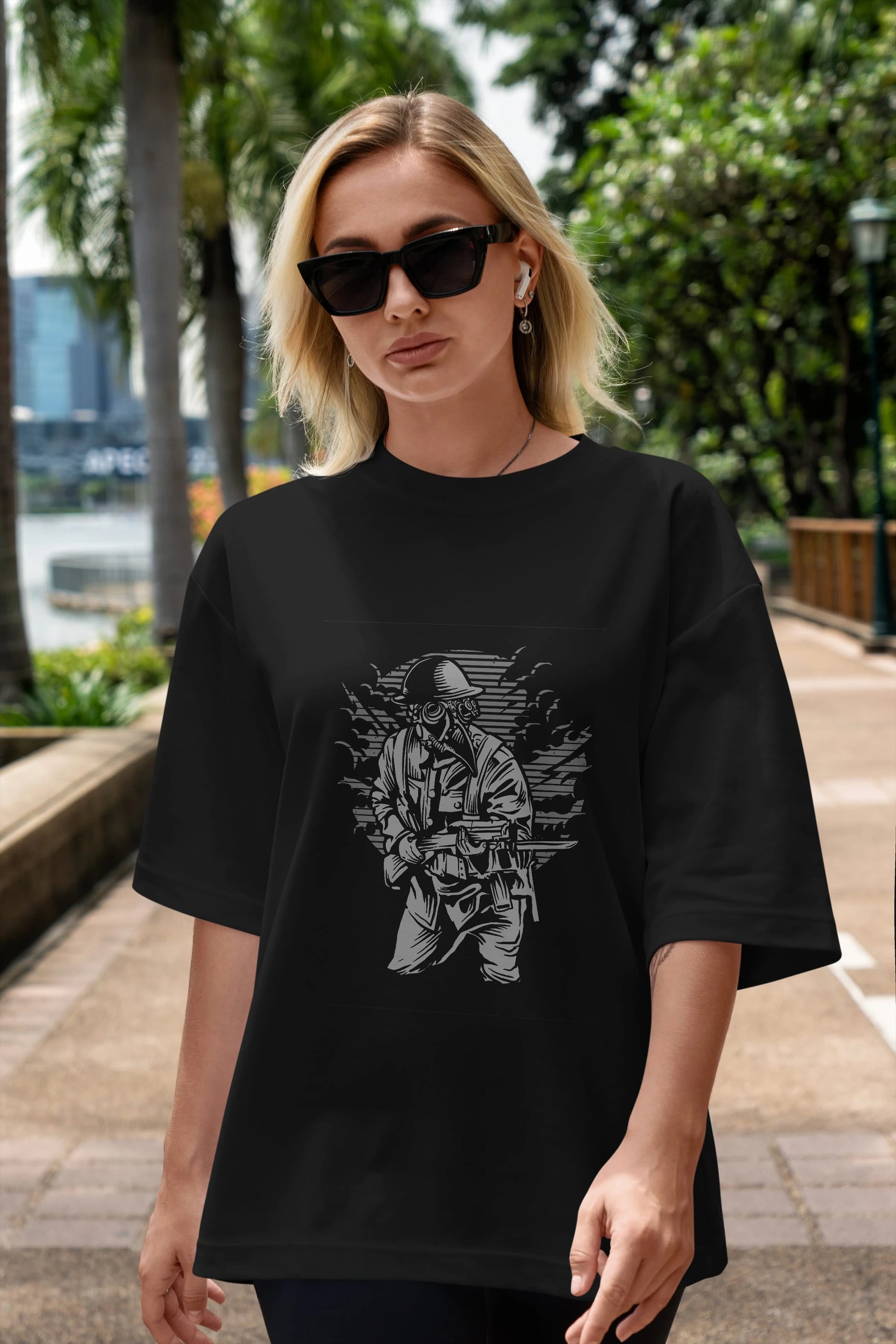 Steampunk Style Soldier Ön Baskılı Oversize t-shirt Erkek Kadın Unisex %100 Pamuk tişort