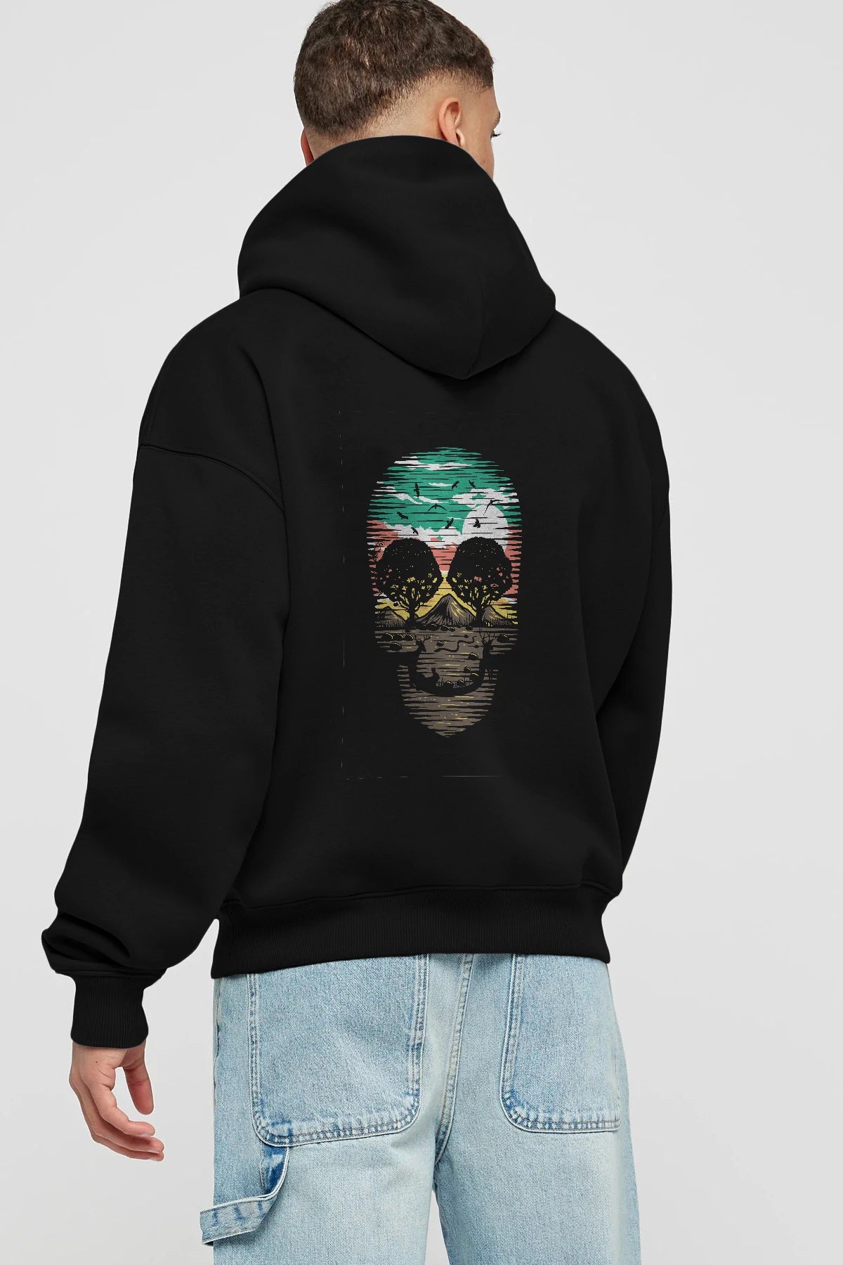 Skull Nature Arka Baskılı Hoodie Oversize Kapüşonlu Sweatshirt Erkek Kadın Unisex