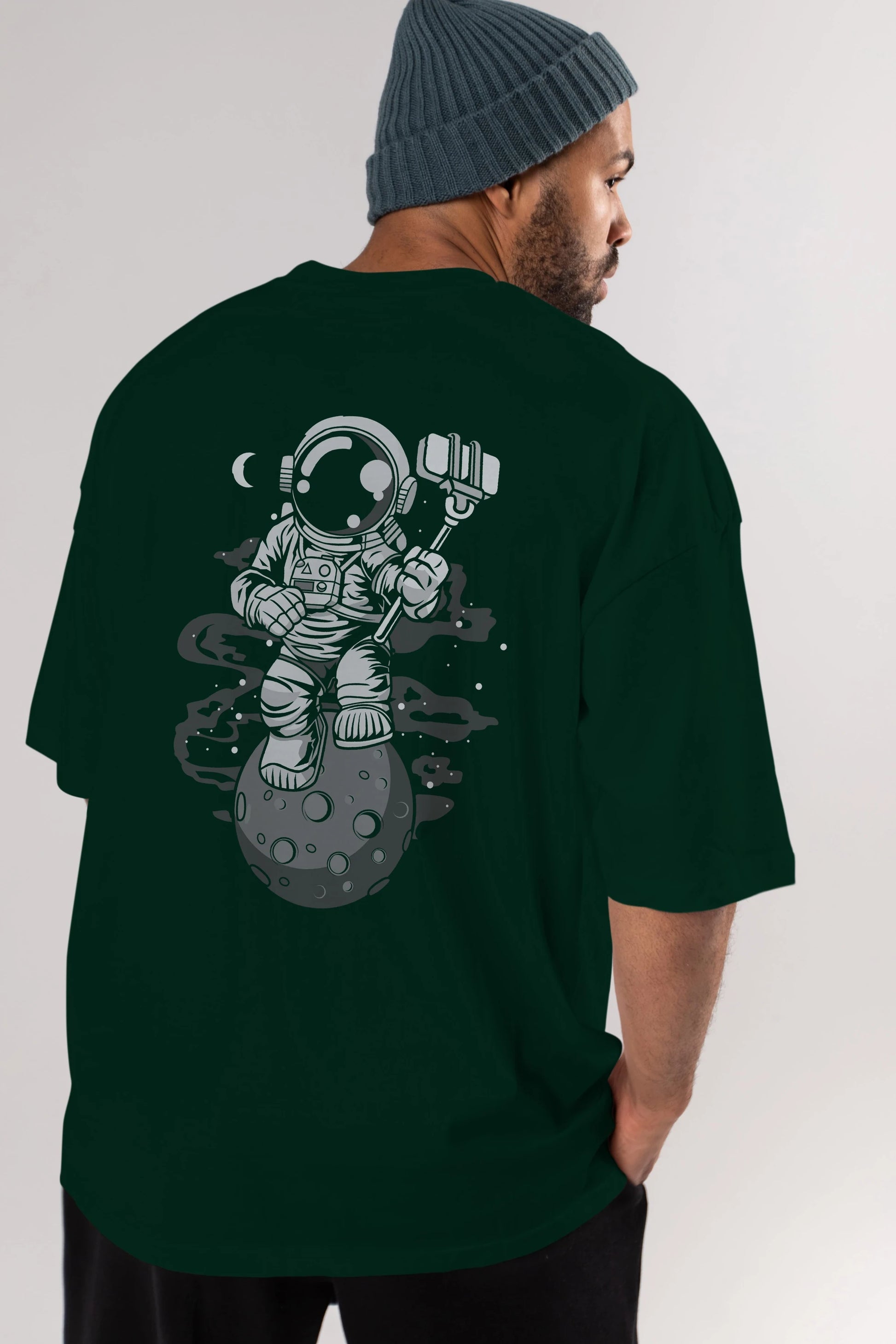 Astronaut Selfie Arka Baskılı Oversize t-shirt Erkek Kadın Unisex