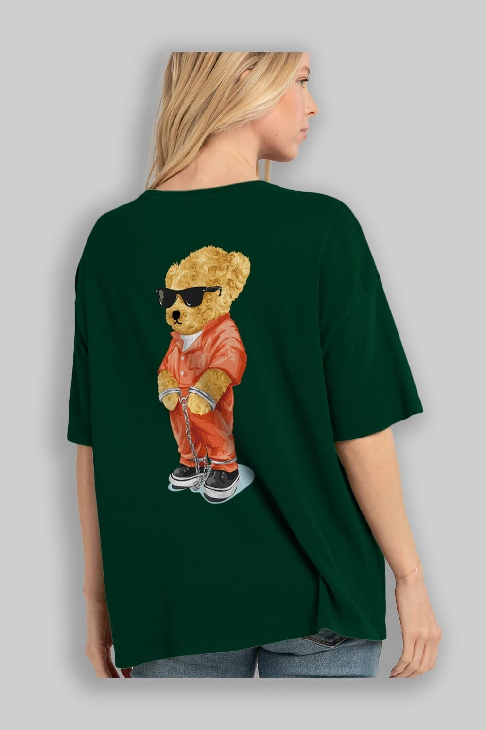 Teddy Bear Kodes Arka Baskılı Oversize t-shirt Erkek Kadın Unisex %100 Pamuk