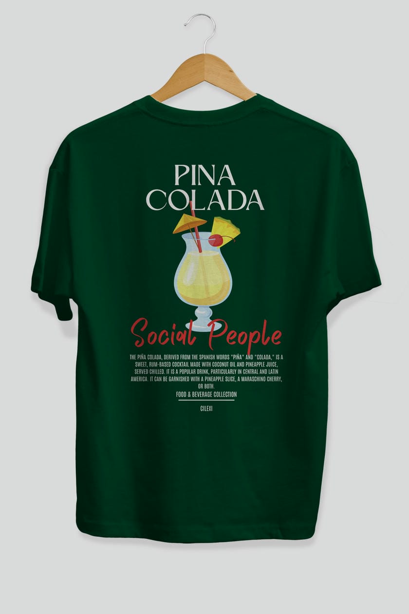 Pına Colada Kokteyl Serisi Baskılı Oversize t-shirt Erkek Kadın Unisex %100 Pamuk Bisiklet Yaka tişort