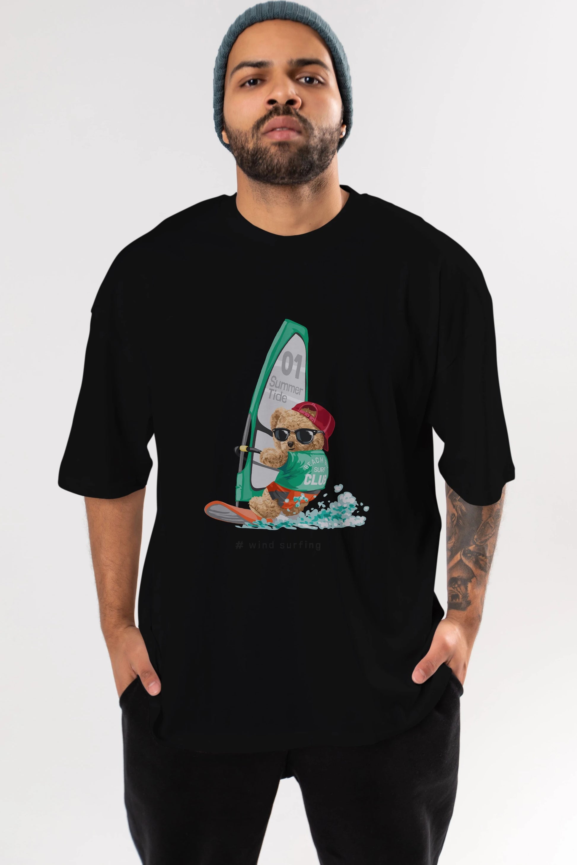 Teddy Bear Summer Tide Ön Baskılı Oversize t-shirt Erkek Kadın Unisex %100 Pamuk