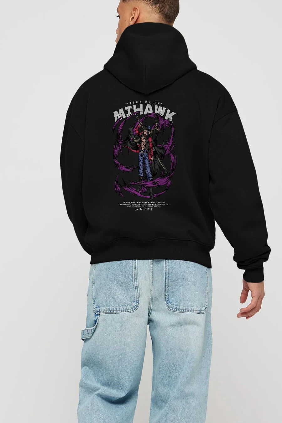 Mihawk Anime Arka Baskılı Hoodie Oversize Kapüşonlu Sweatshirt Erkek Kadın Unisex