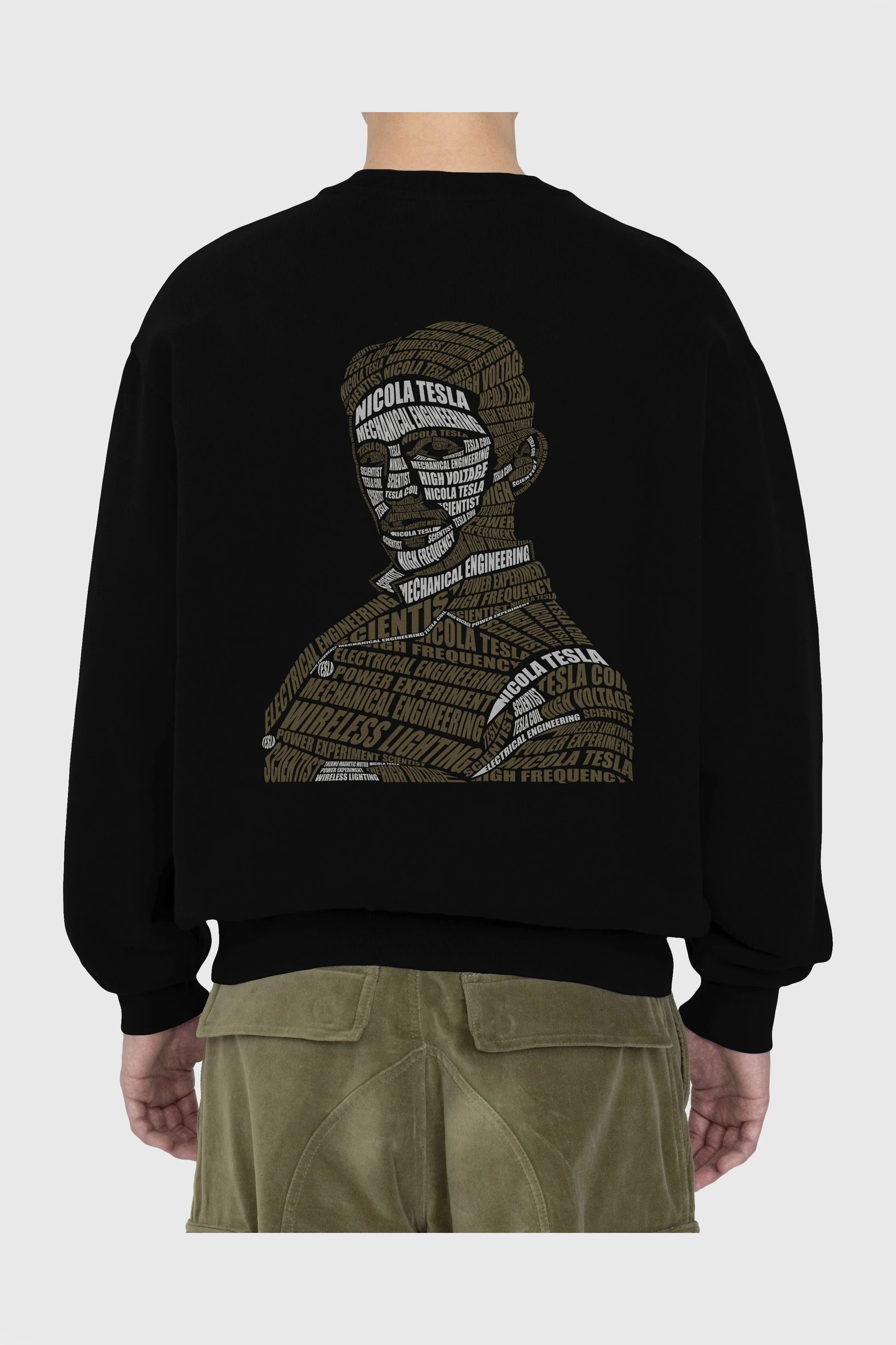 Nikola Tesla Calligram Arka Baskılı Oversize Sweatshirt Erkek Kadın Unisex