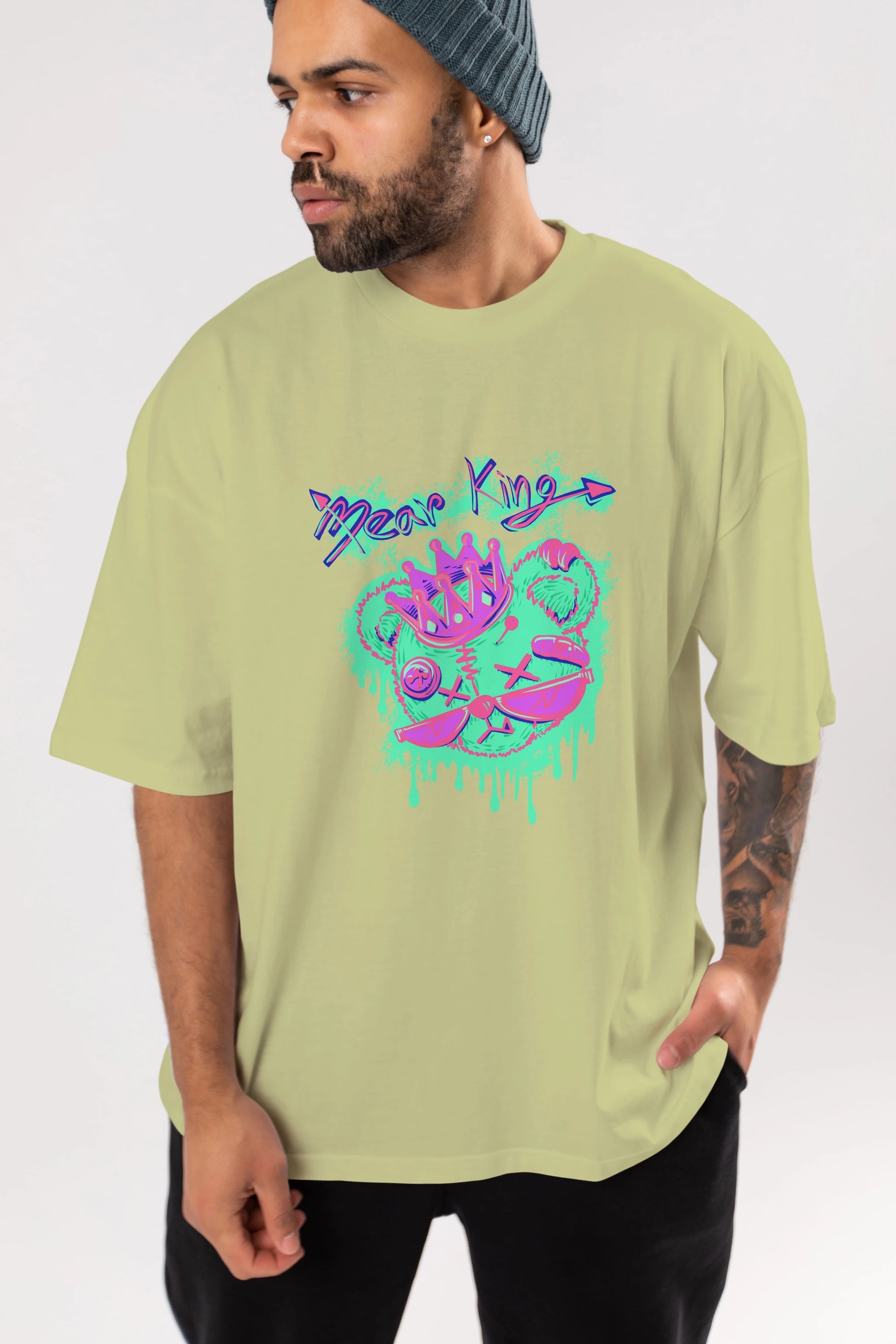 Bear King Ön Baskılı Oversize t-shirt Erkek Kadın Unisex
