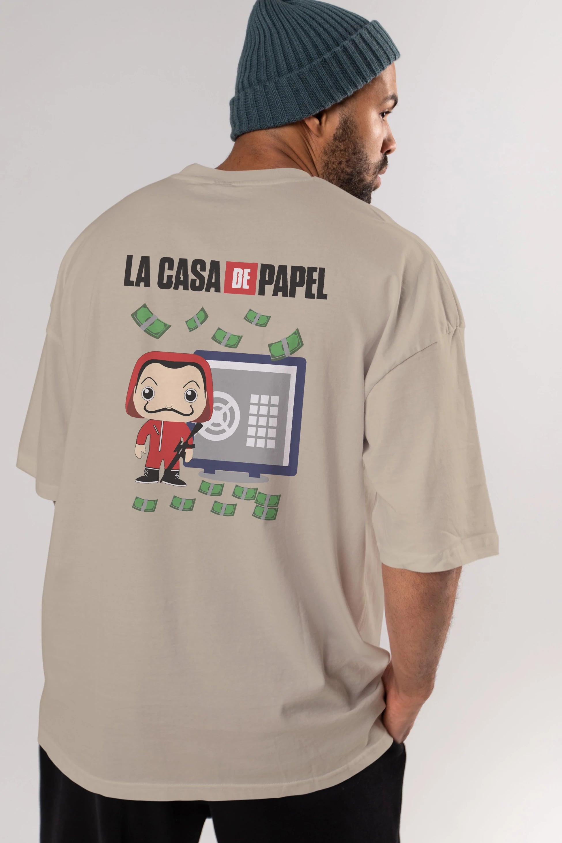 La Casa De Papel (4) Arka Baskılı Oversize t-shirt Erkek Kadın Unisex %100 Pamuk Bisiklet Yaka tişort