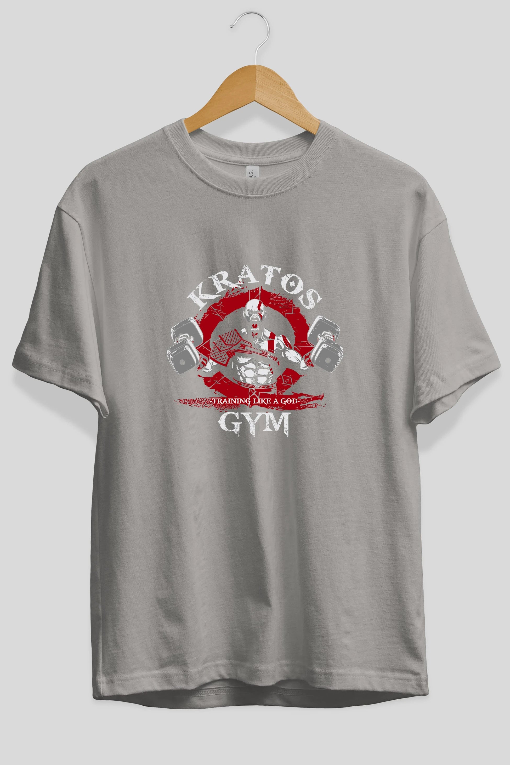 Kratos GYM Ön Baskılı Oversize t-shirt Erkek Kadın Unisex %100 Pamuk Bisiklet Yaka tişort