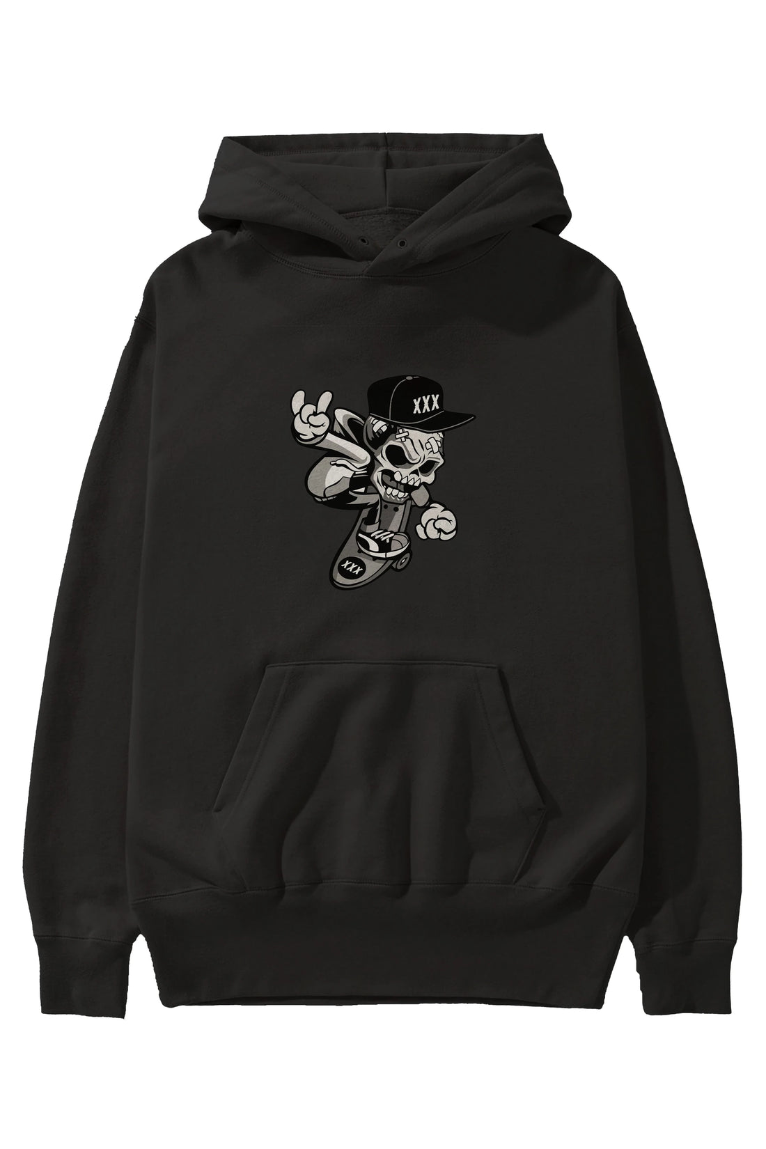 Skull Skateboard Ön Baskılı Hoodie Oversize Kapüşonlu Sweatshirt Erkek Kadın Unisex