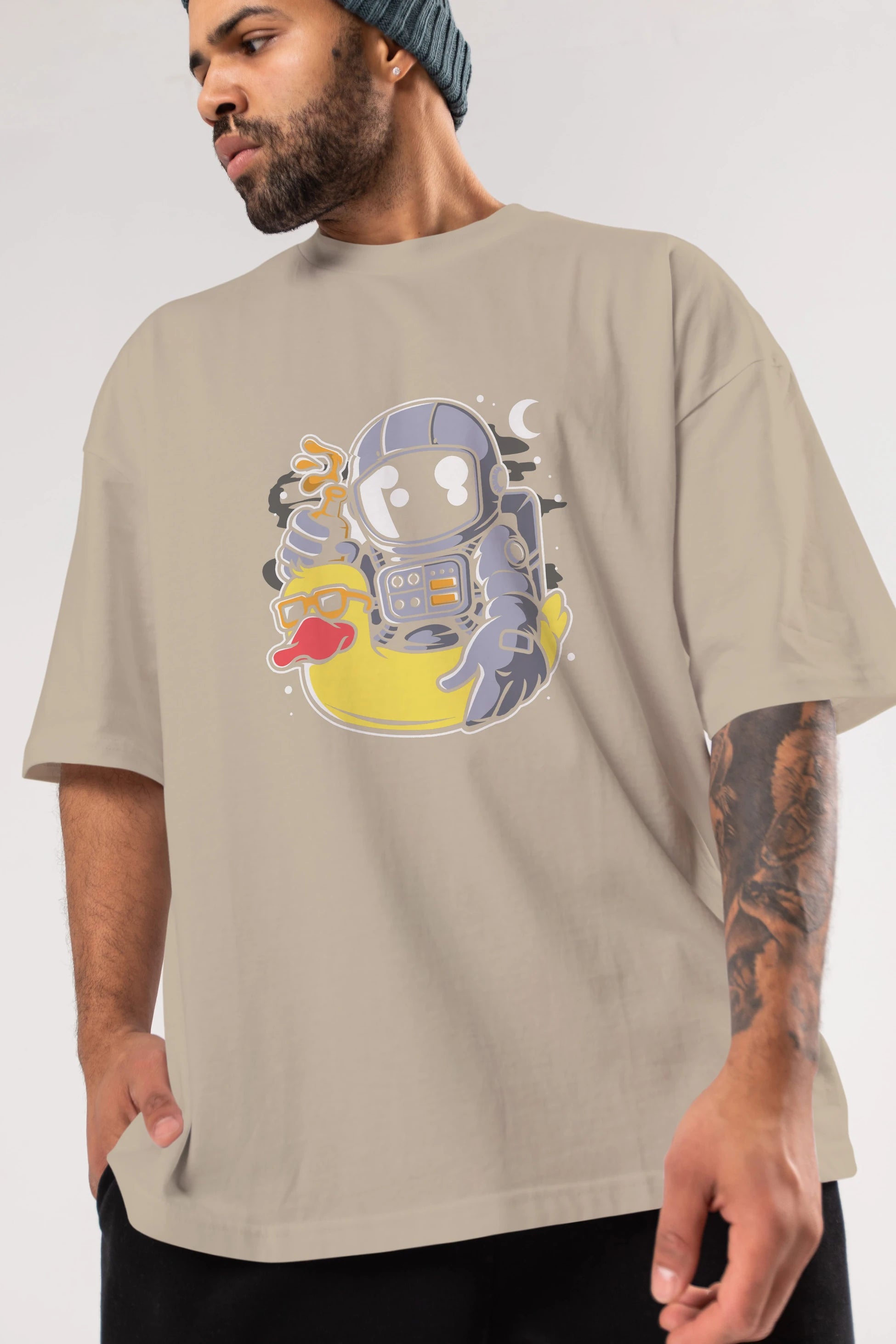 Astronaut Duck Balloon Ön Baskılı Oversize t-shirt Erkek Kadın Unisex