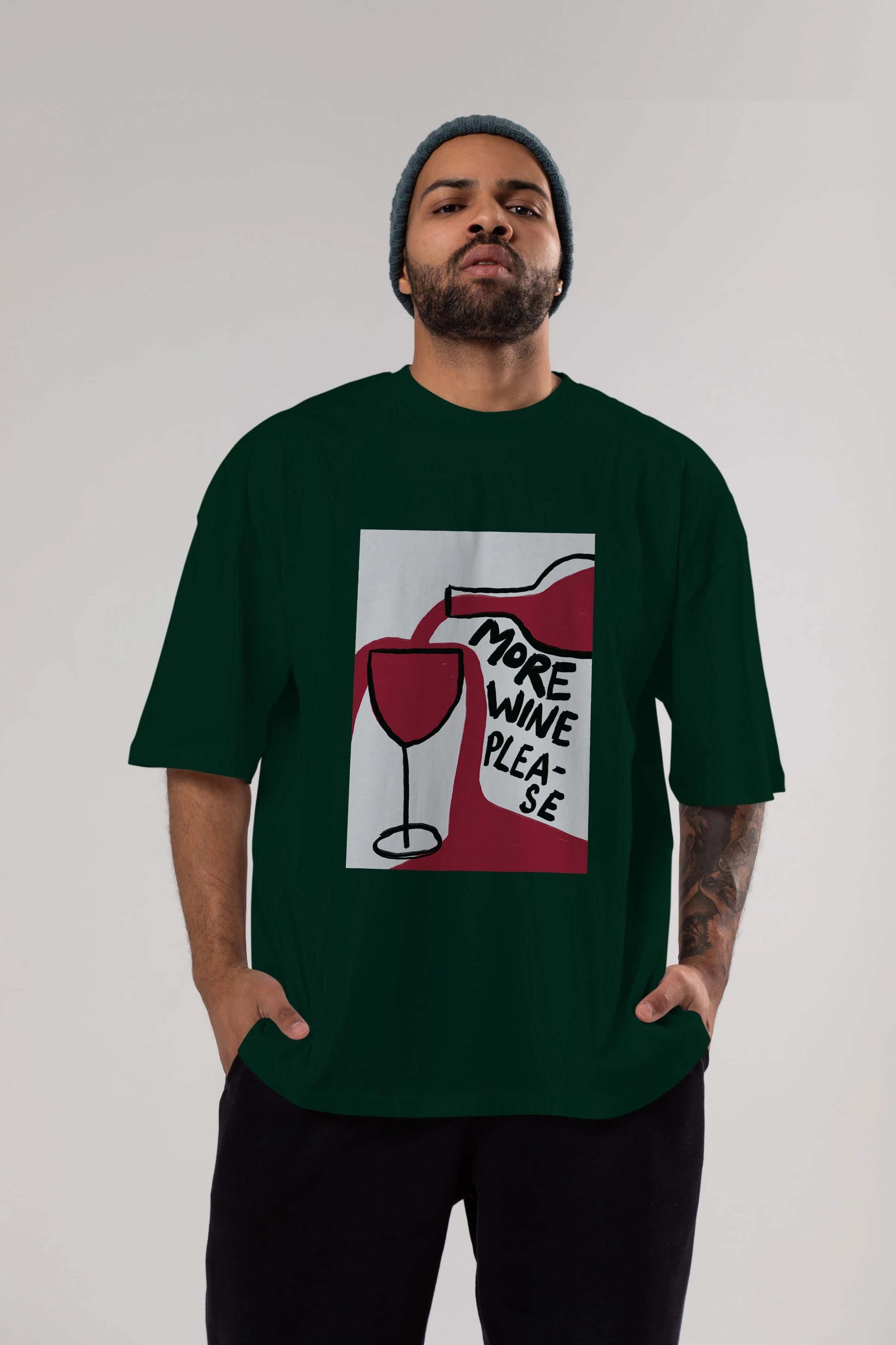 More Wine Please Ön Baskılı Oversize t-shirt Erkek Kadın Unisex %100 Pamuk Bisiklet Yaka tişort