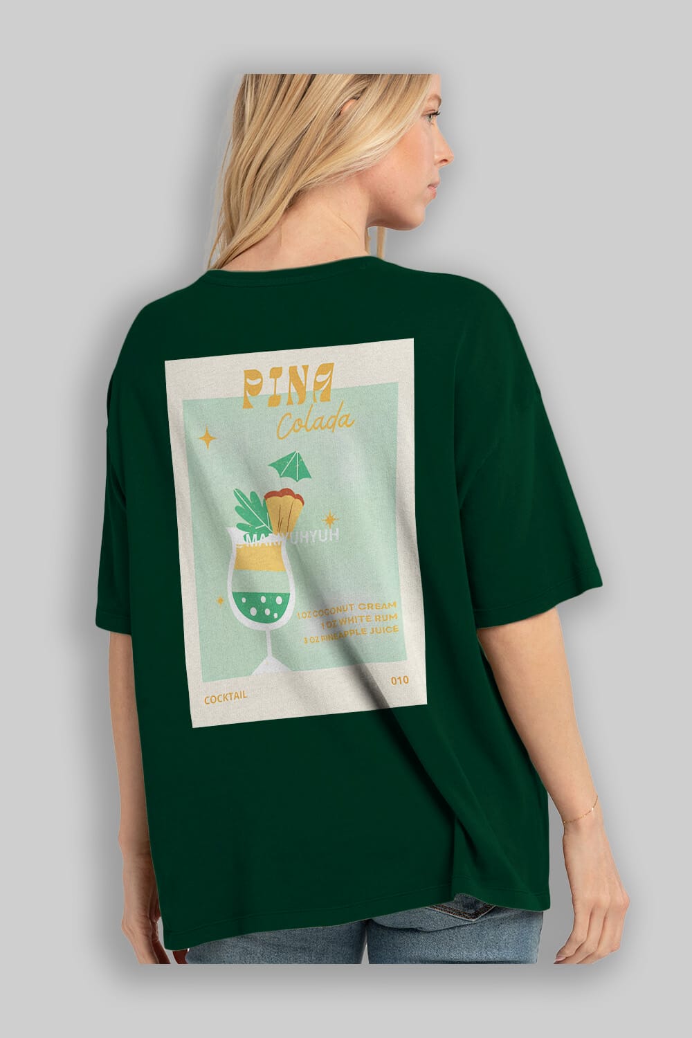 Pina Colada Arka Baskılı Oversize t-shirt Erkek Kadın Unisex %100 Pamuk Bisiklet Yaka tişort