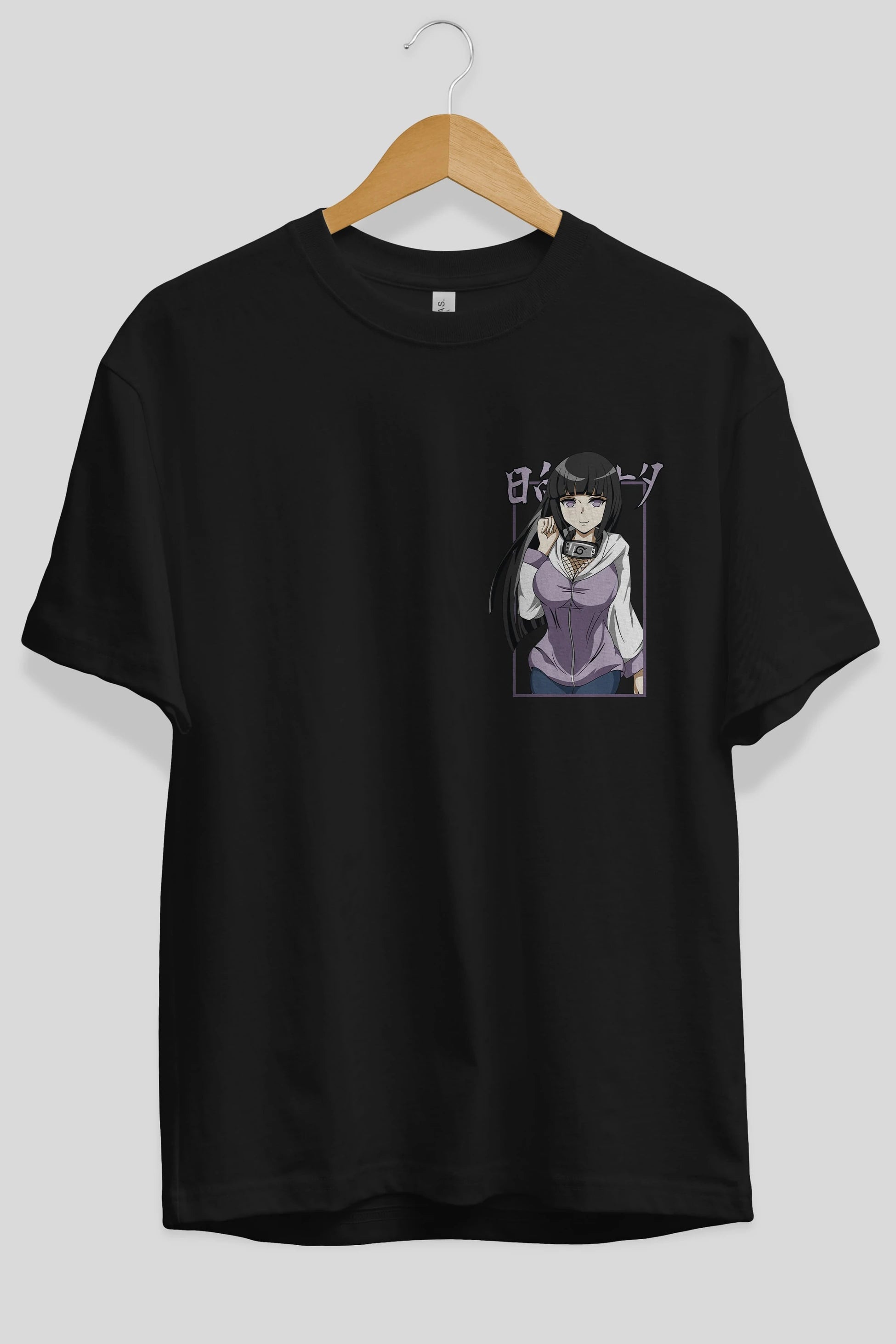 Hinata NARUTO Ön Sol Baskılı Oversize t-shirt Erkek Kadın Unisex %100 Pamuk Bisiklet Yaka tişort