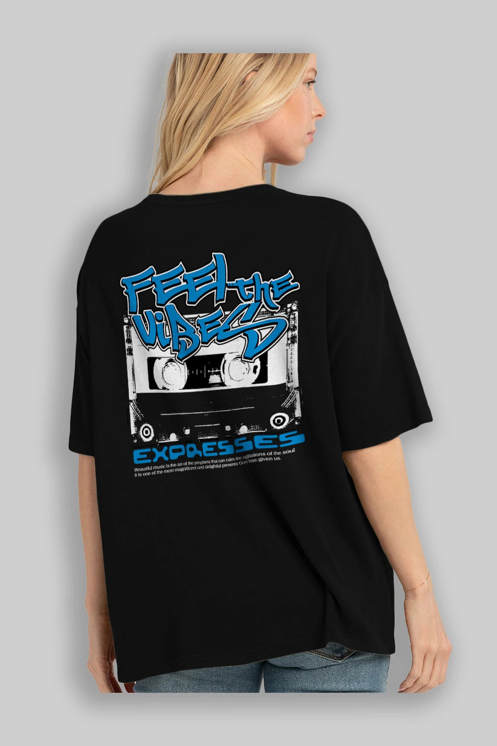 Feel The Vibes Arka Baskılı Oversize t-shirt Erkek Kadın Unisex