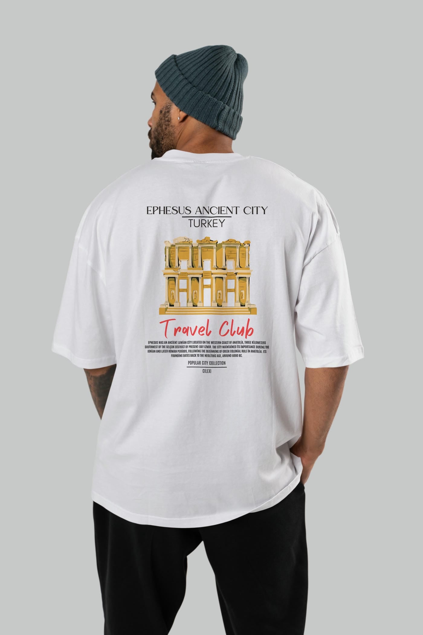Ephesus Ancient City Turkey Arka Baskılı Oversize t-shirt Erkek Kadın Pamuk Bisiklet Yaka tişort