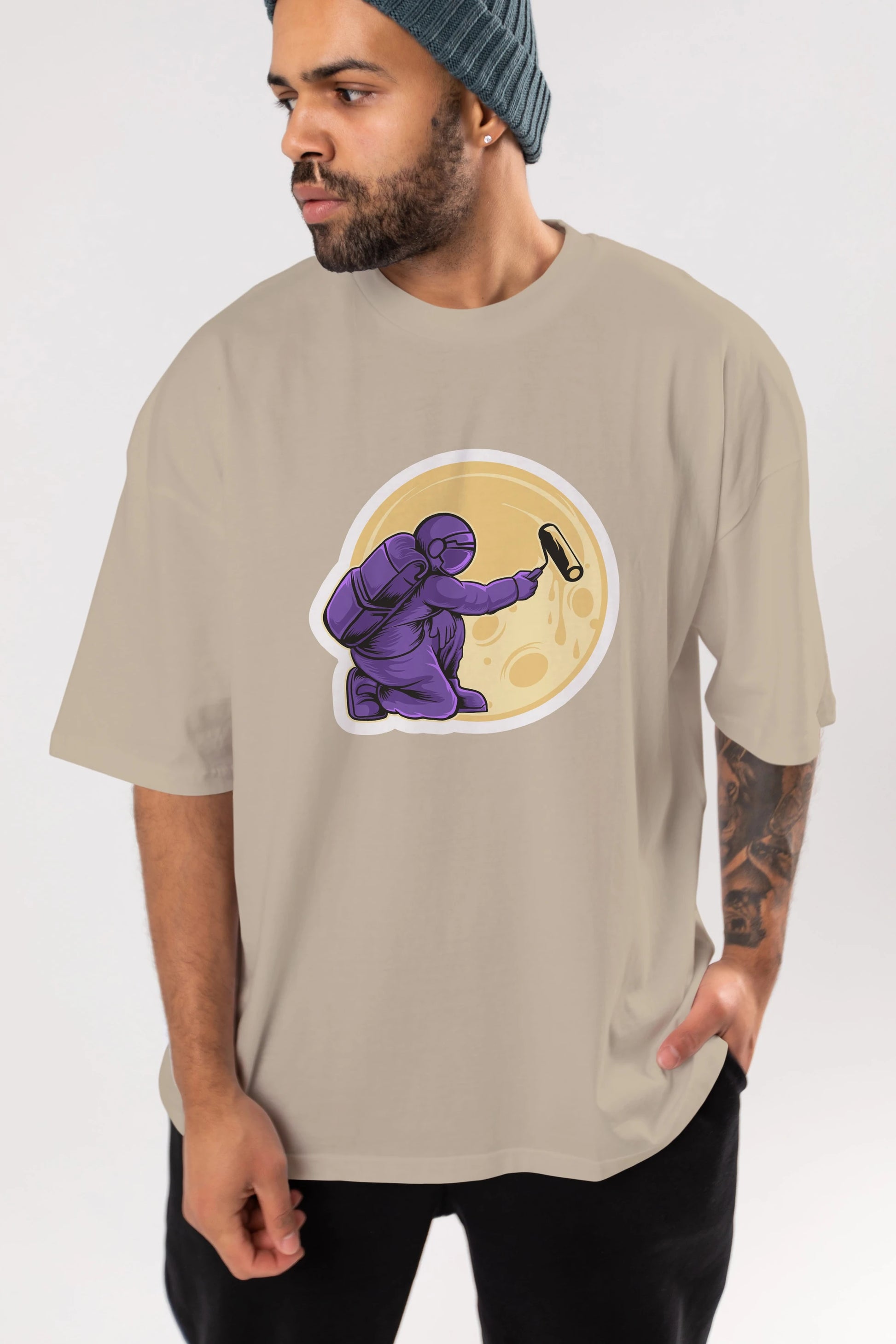 Astropaint Sticker Ön Baskılı Oversize t-shirt Erkek Kadın Unisex
