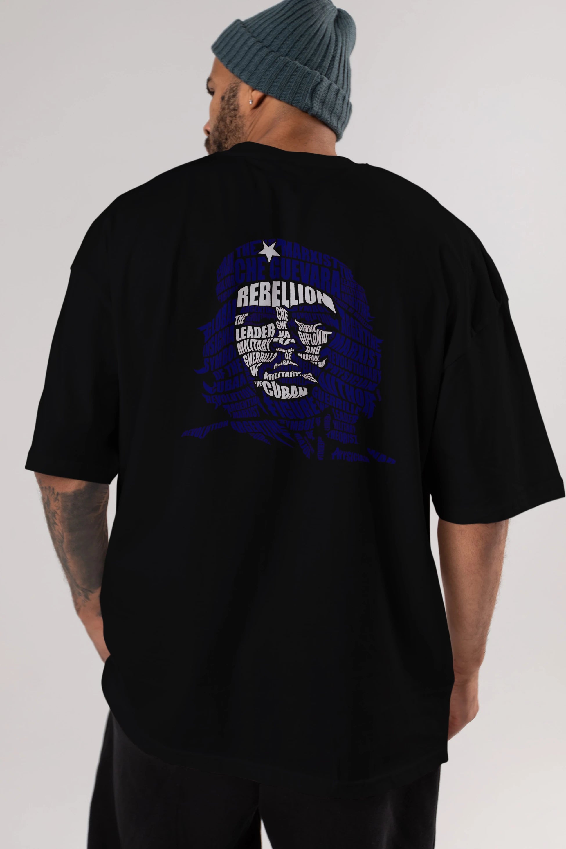 Che Guevara Calligram Arka Baskılı Oversize t-shirt %100 pamuk Erkek Kadın Unisex