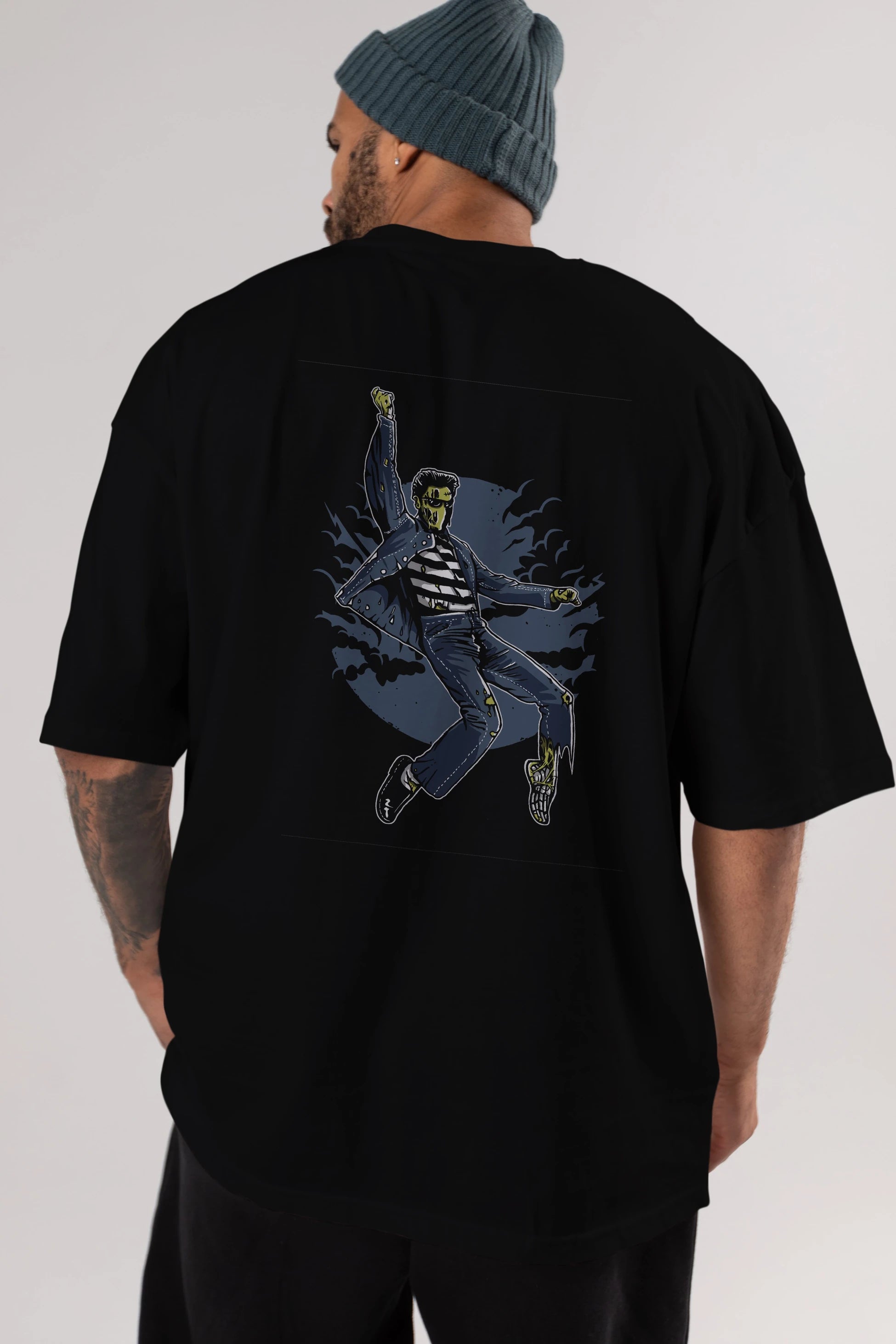 Zombie King Arka Baskılı Oversize t-shirt Erkek Kadın Unisex %100 Pamuk