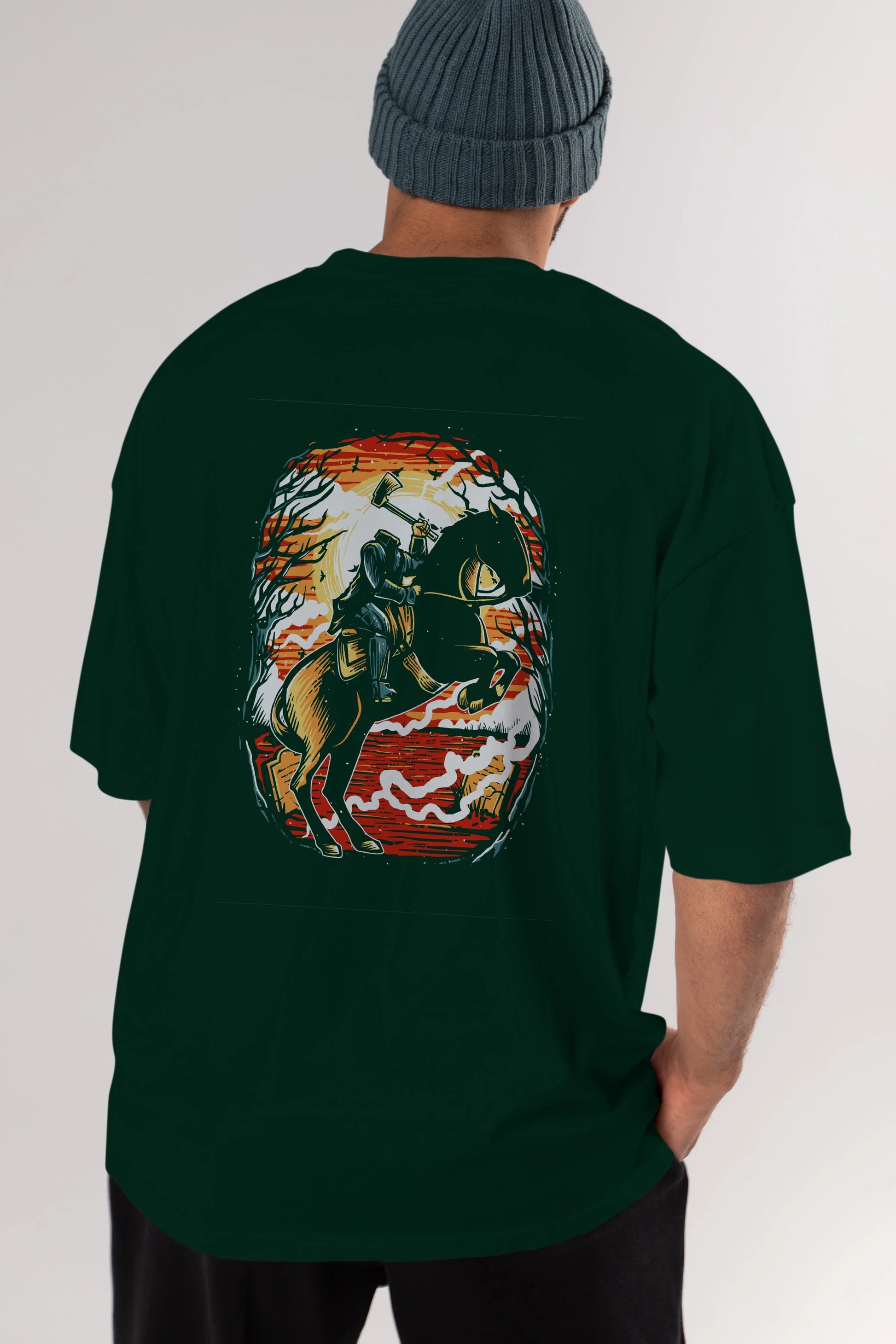 Headless Horseman Arka Baskılı Oversize t-shirt Erkek Kadın Unisex %100 Pamuk
