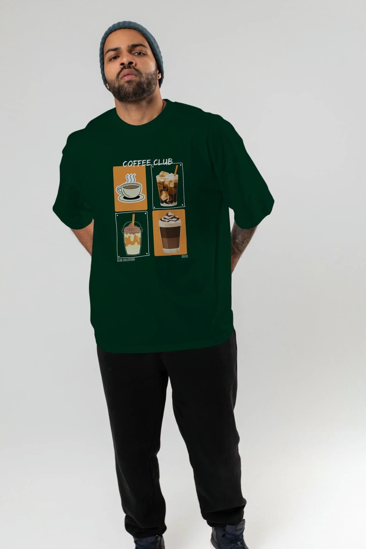 Coffee Club ön Baskılı Oversize t-shirt Erkek Kadın %100 Pamuk Bisiklet Yaka tişort