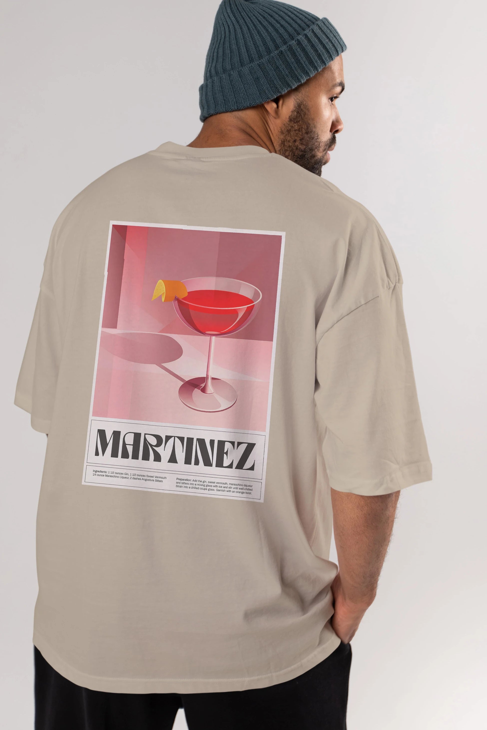 Martinez Arka Baskılı Oversize t-shirt Erkek Kadın Unisex %100 Pamuk Bisiklet Yaka tişort
