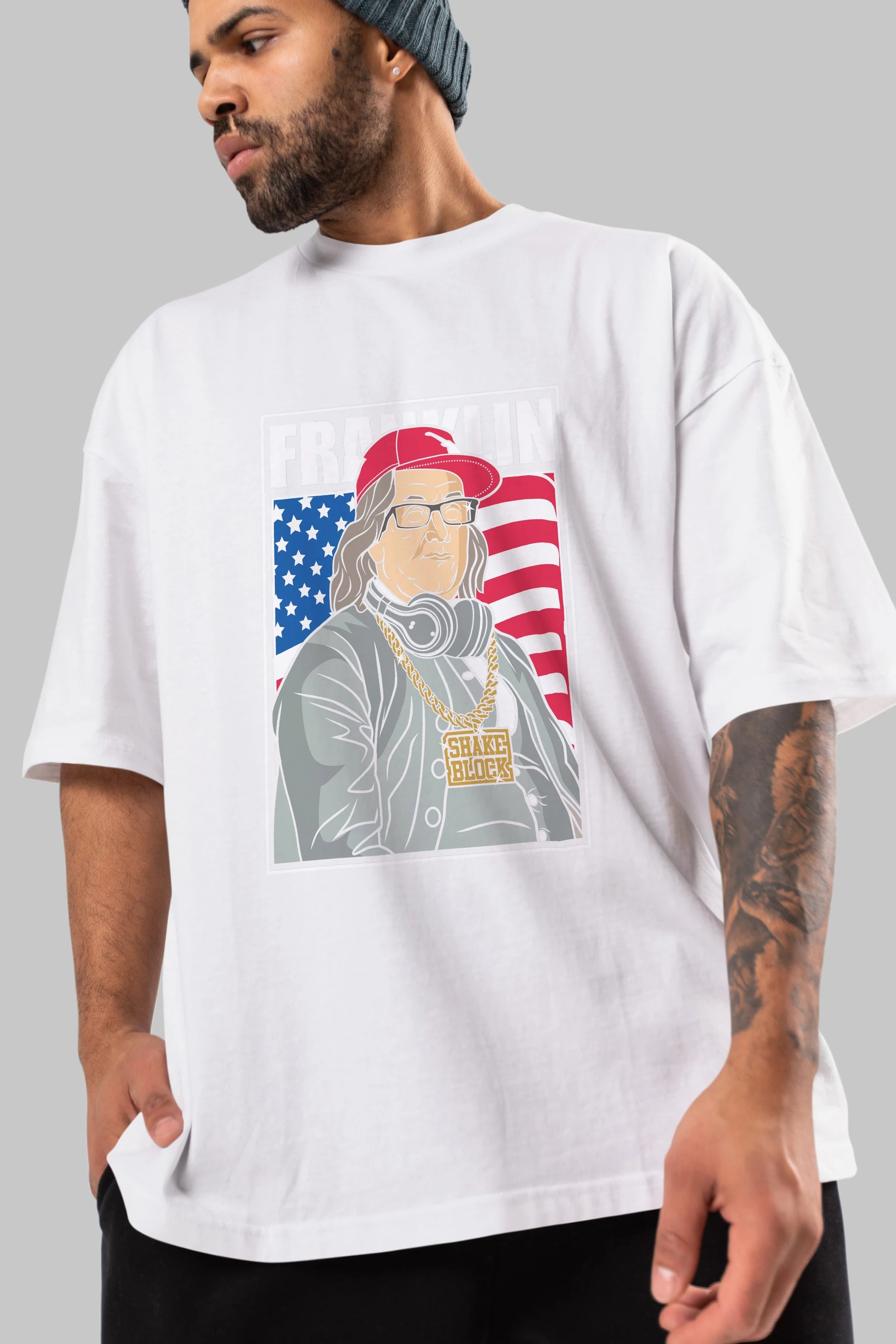 Franklin Rapper Ön Baskılı Oversize t-shirt Erkek Kadın Unisex %100 Pamuk tişort