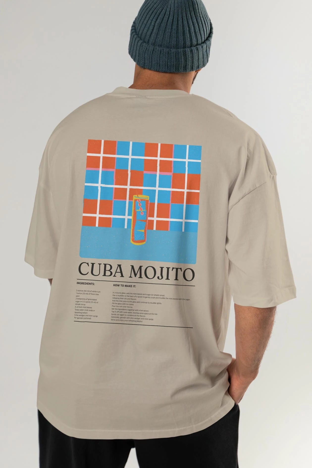 Cuba Mojıto Kokteyl Serisi Arka Baskılı Oversize t-shirt Erkek Kadın %100 Pamuk Bisiklet Yaka tişort