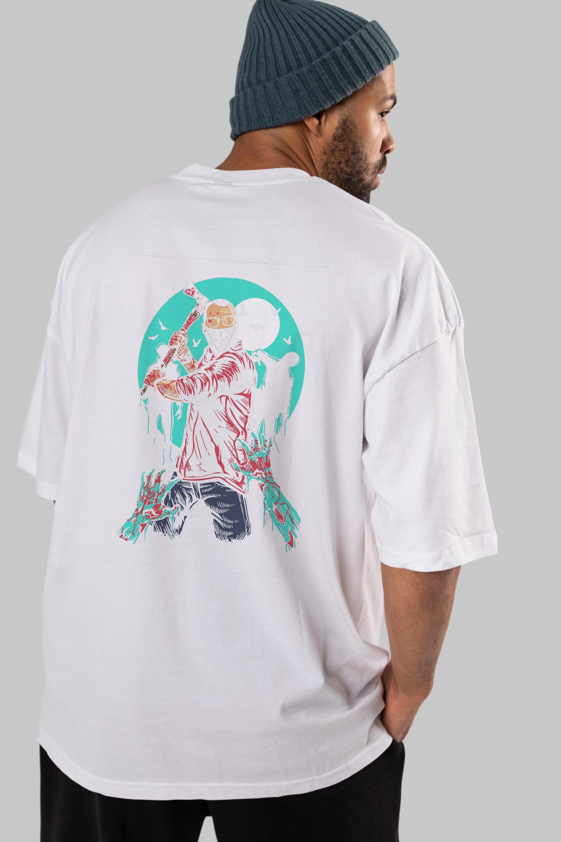 Zombie Killer Arka Baskılı Oversize t-shirt Erkek Kadın Unisex %100 Pamuk