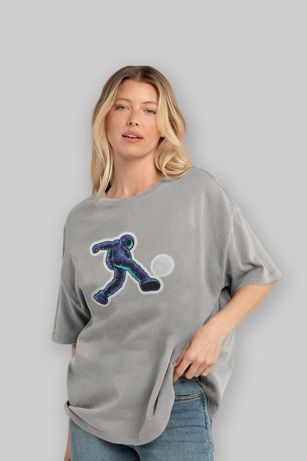 Astroball in Space Sticker Ön Baskılı Oversize t-shirt Erkek Kadın Unisex