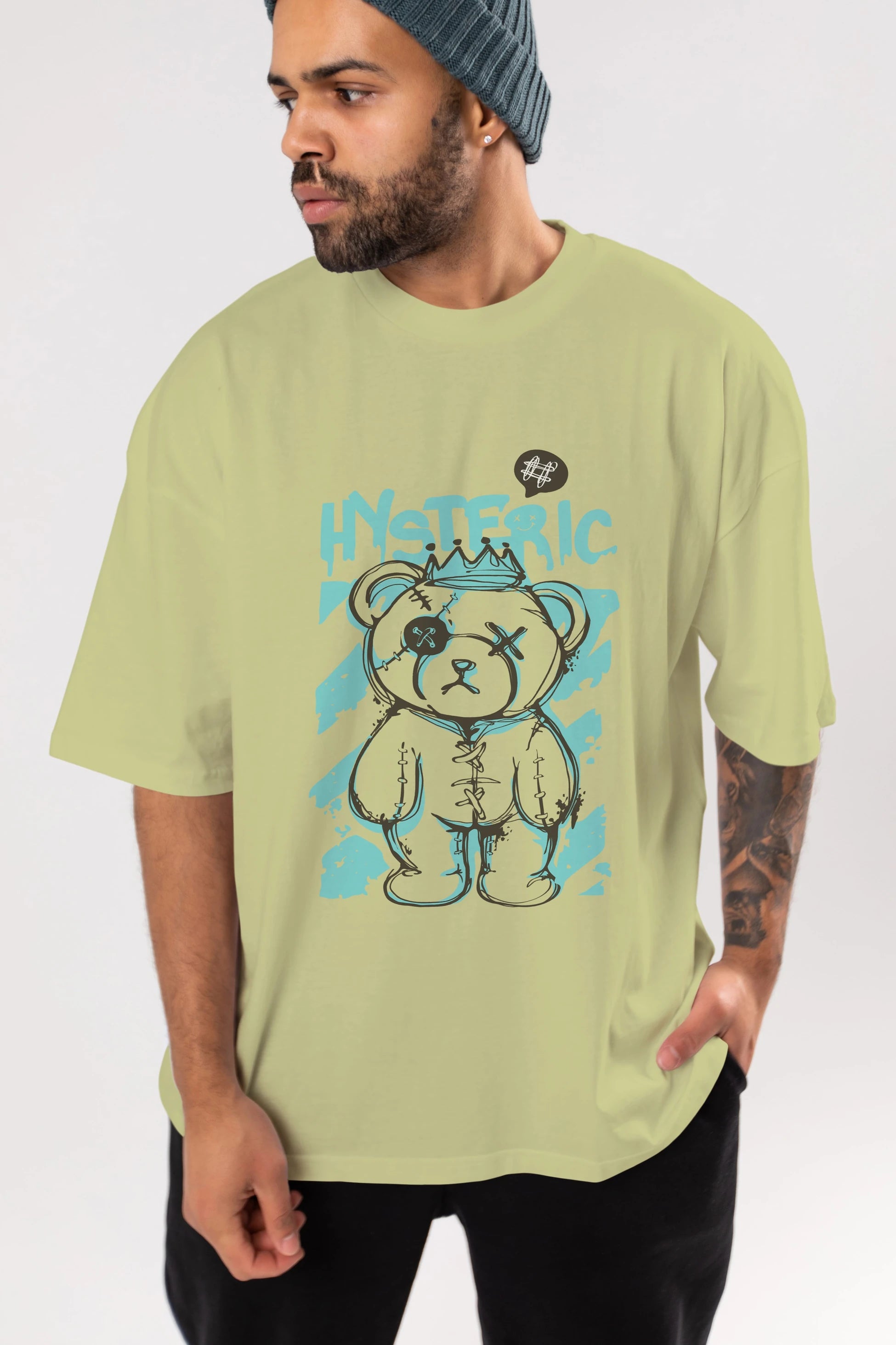 Hysteric Bear Ön Baskılı Oversize t-shirt Erkek Kadın Unisex
